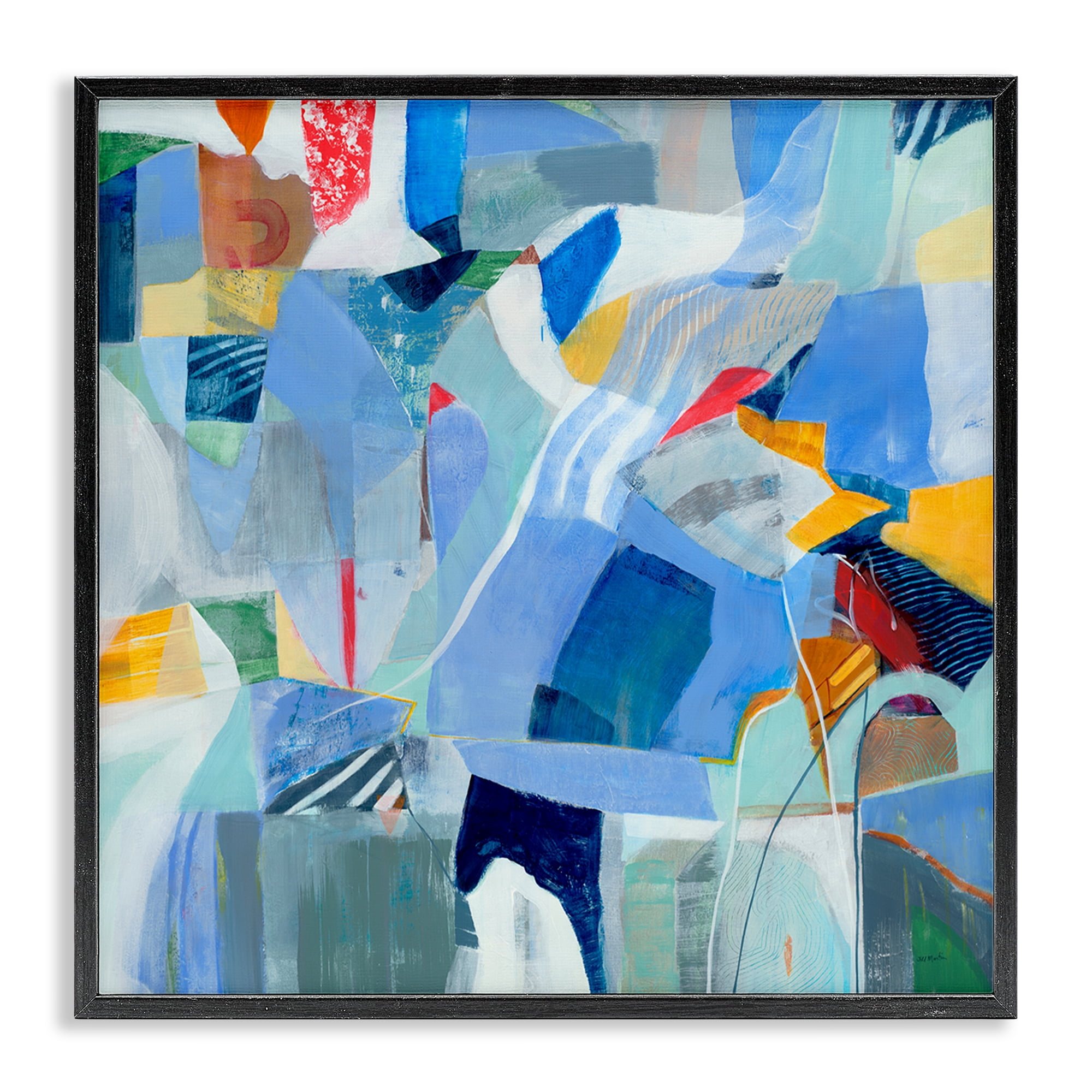 Stupell Industries Chaotic Blue Composition Abstract Painting Black Framed Art Print Wall Art, 24 x 24