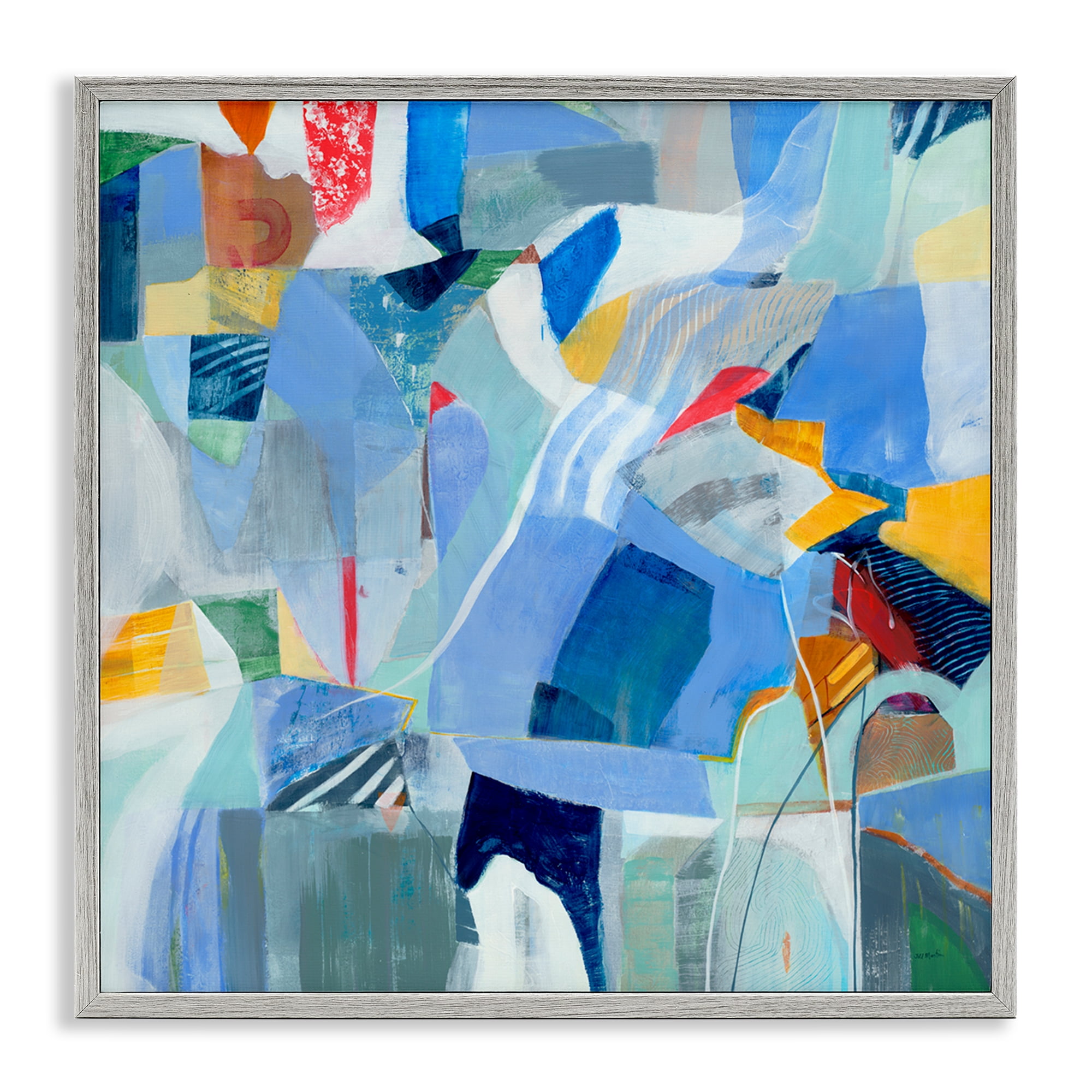 Stupell Industries Chaotic Blue Composition Abstract Painting Gray Framed Art Print Wall Art, 12 x 12