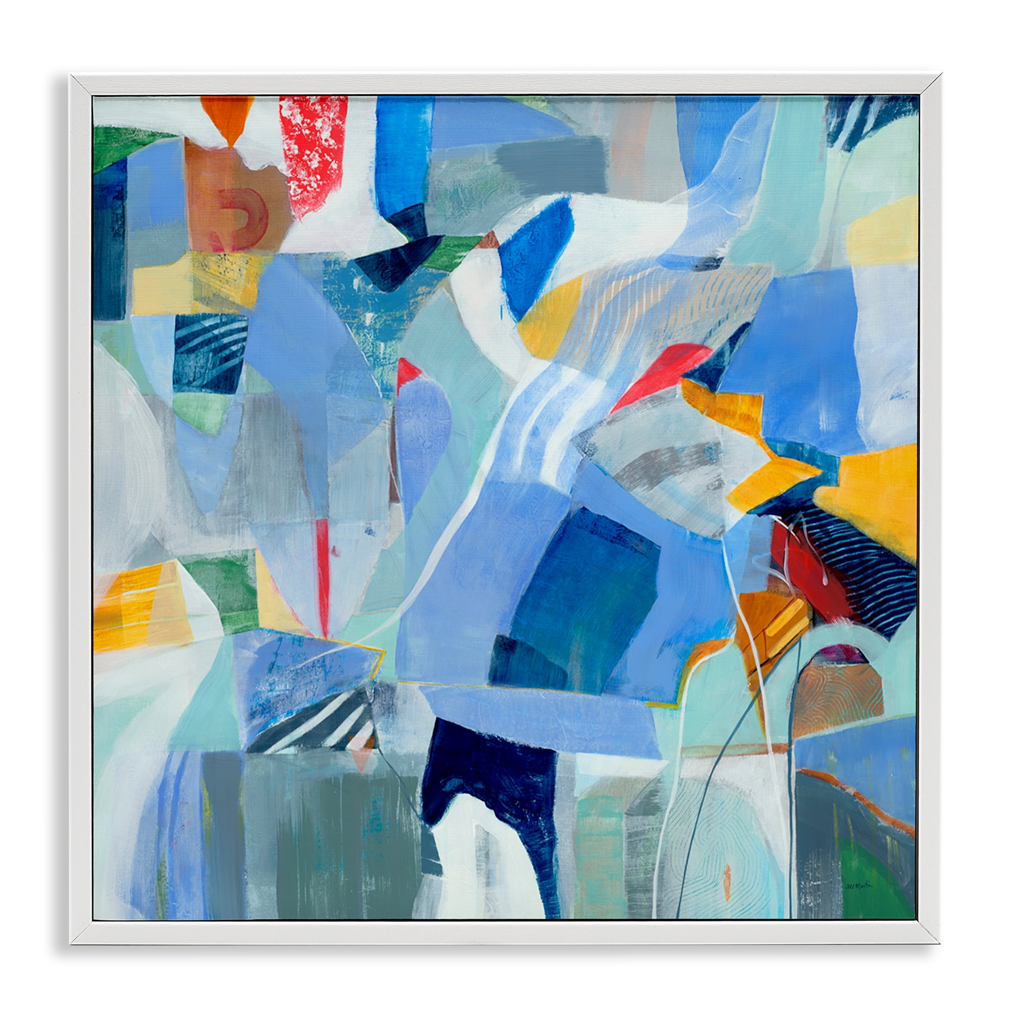 Stupell Industries Chaotic Blue Composition Abstract Painting White Framed Art Print Wall Art, 24 x 24