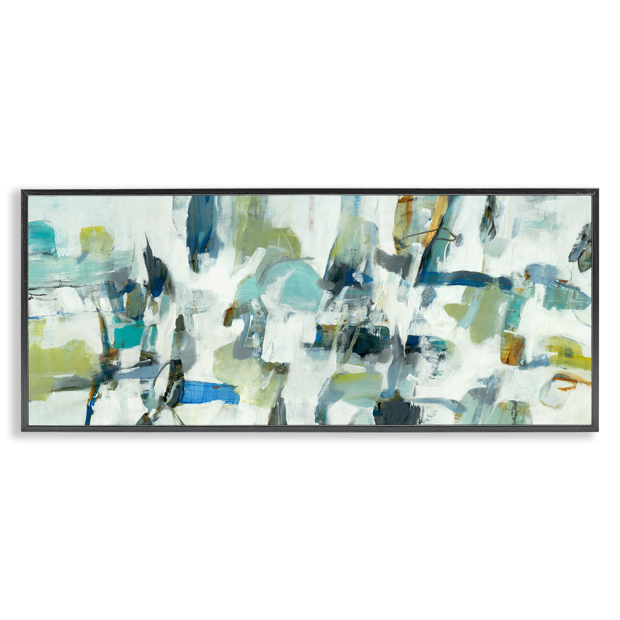 Stupell Industries Chaotic Brush Strokes Layered Abstract Painting Black Framed Art Print Wall Art, 24 x 10