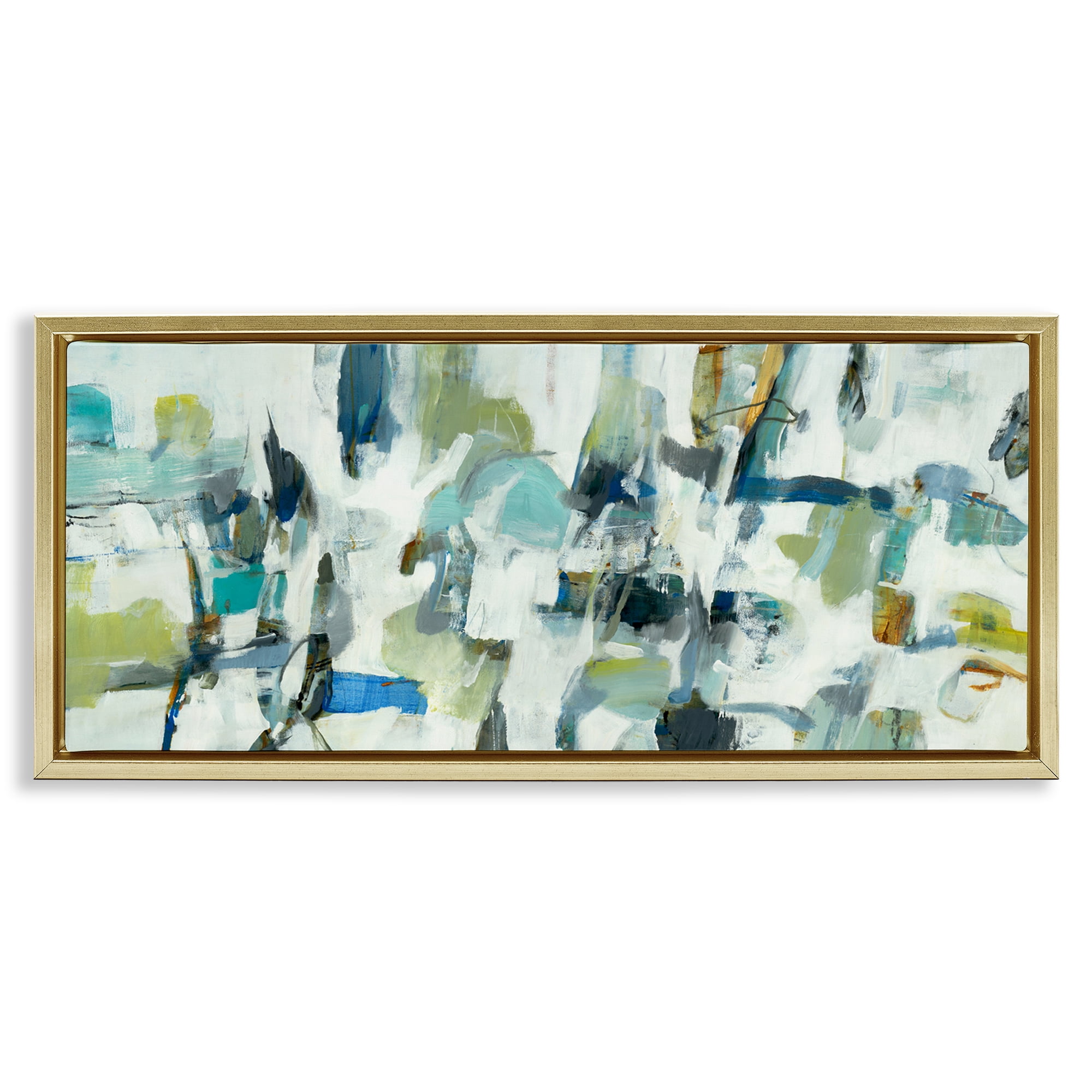 Stupell Industries Chaotic Brush Strokes Layered Abstract Painting Gold Floater Framed Canvas Art Print Wall Art, 31 x 14