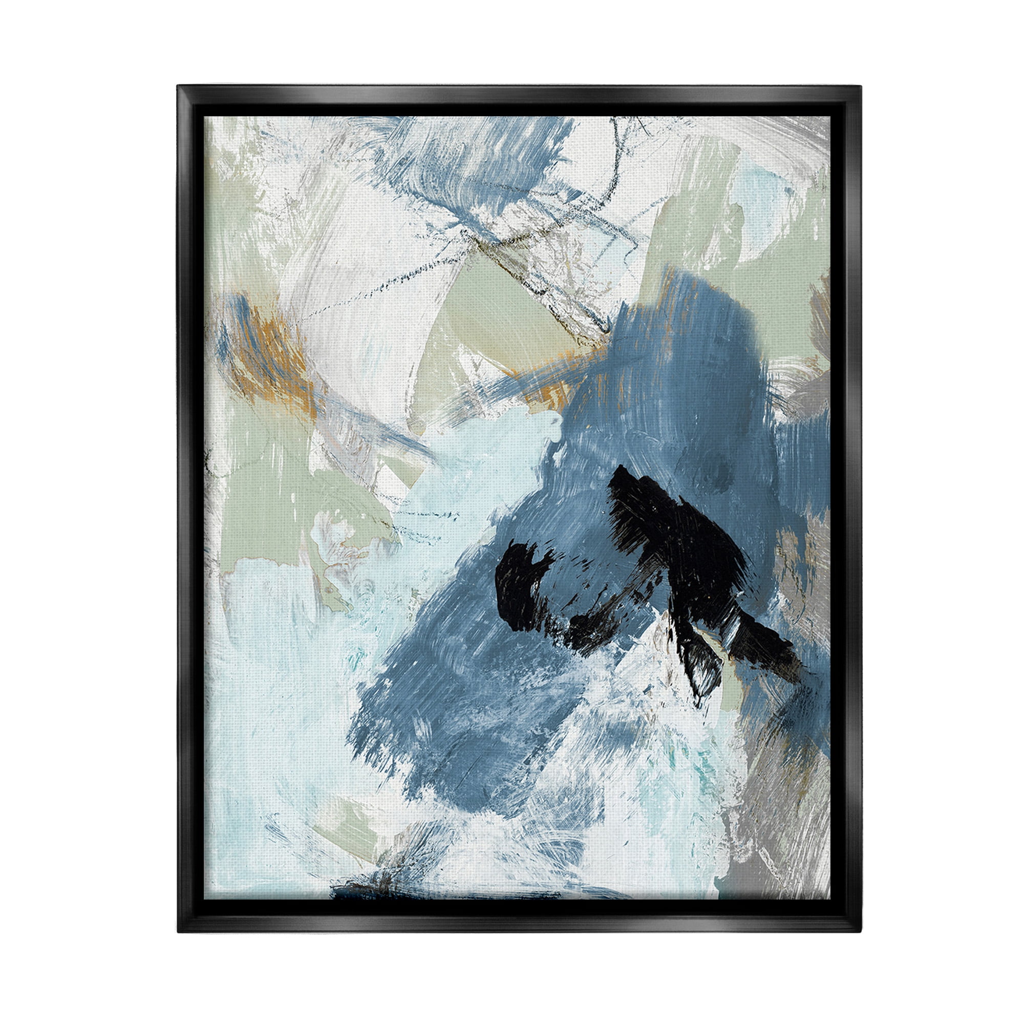Stupell Industries Chaotic Brush Strokes Pattern Abstract Painting Black Floater Framed Canvas Art Print Wall Art, 25 x 31