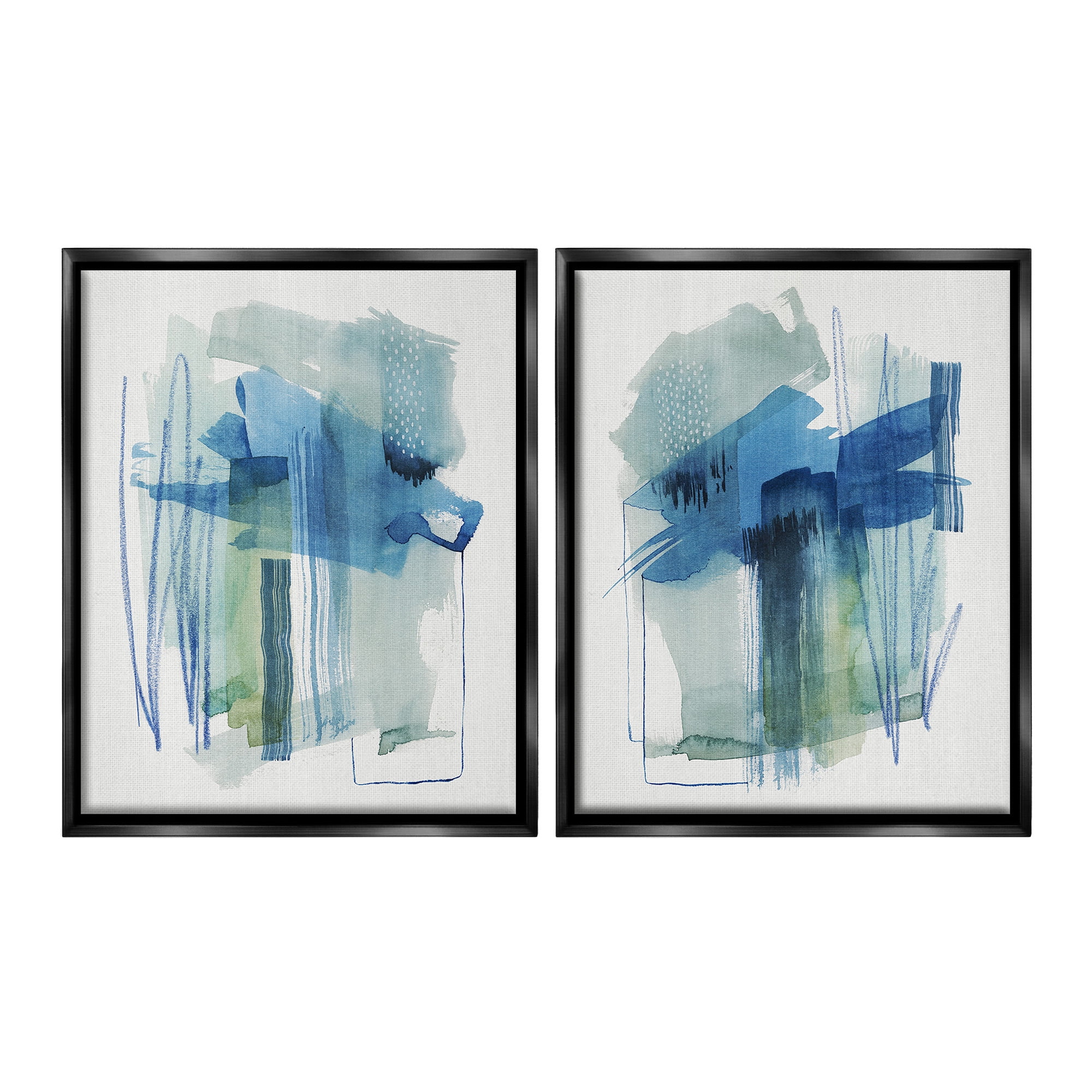 Stupell Industries Chaotic Brushed Watercolor Abstract Painting Black Floater Framed Canvas Art Print Wall Art, 25 x 31, Set of 2