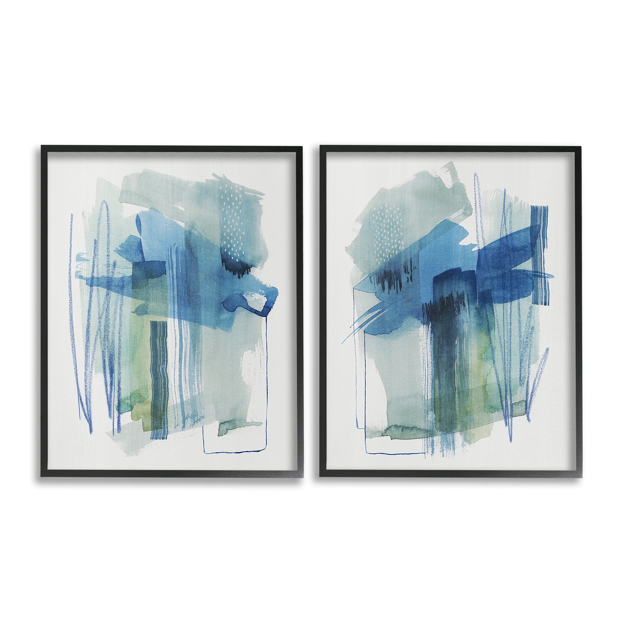 Stupell Industries Chaotic Brushed Watercolor Abstract Painting Black Framed Art Print Wall Art, 24 x 30, Set of 2