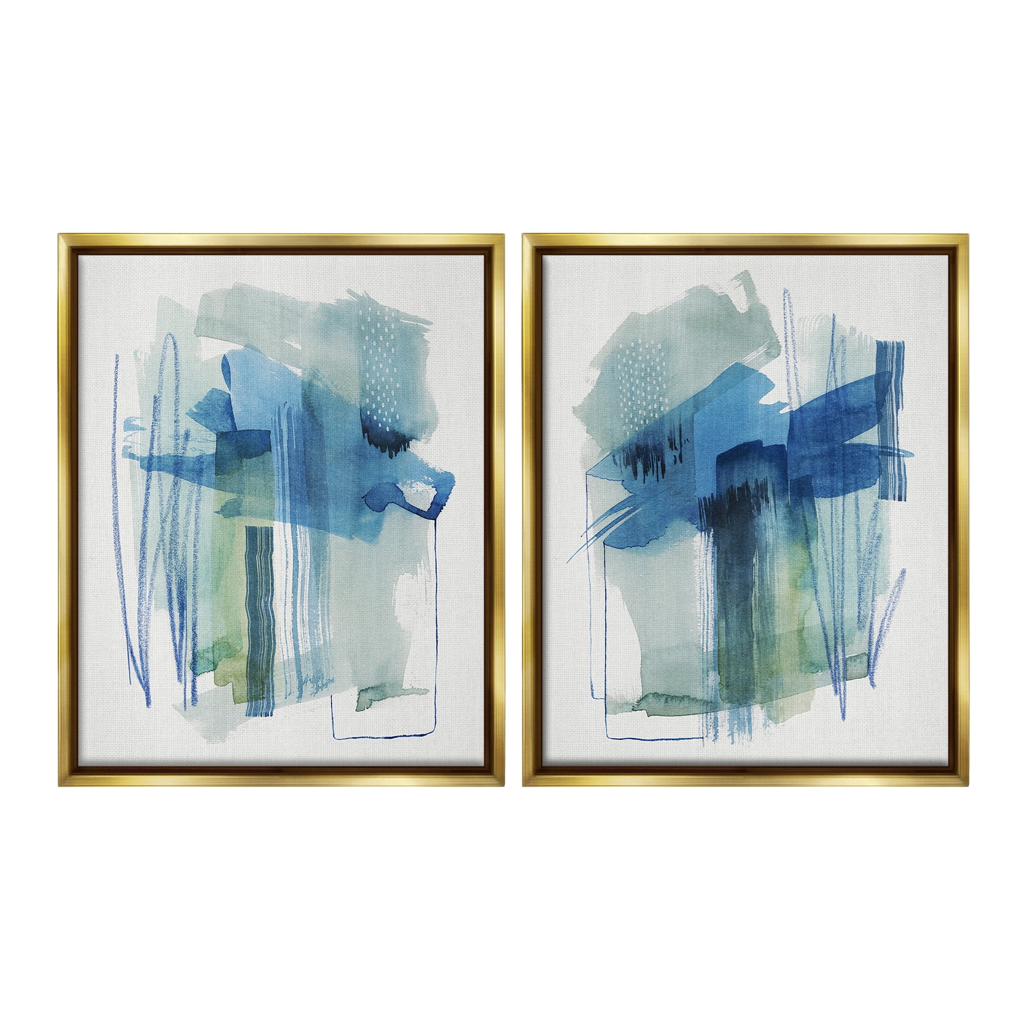 Stupell Industries Chaotic Brushed Watercolor Abstract Painting Gold Floater Framed Canvas Art Print Wall Art, 17 x 21, Set of 2