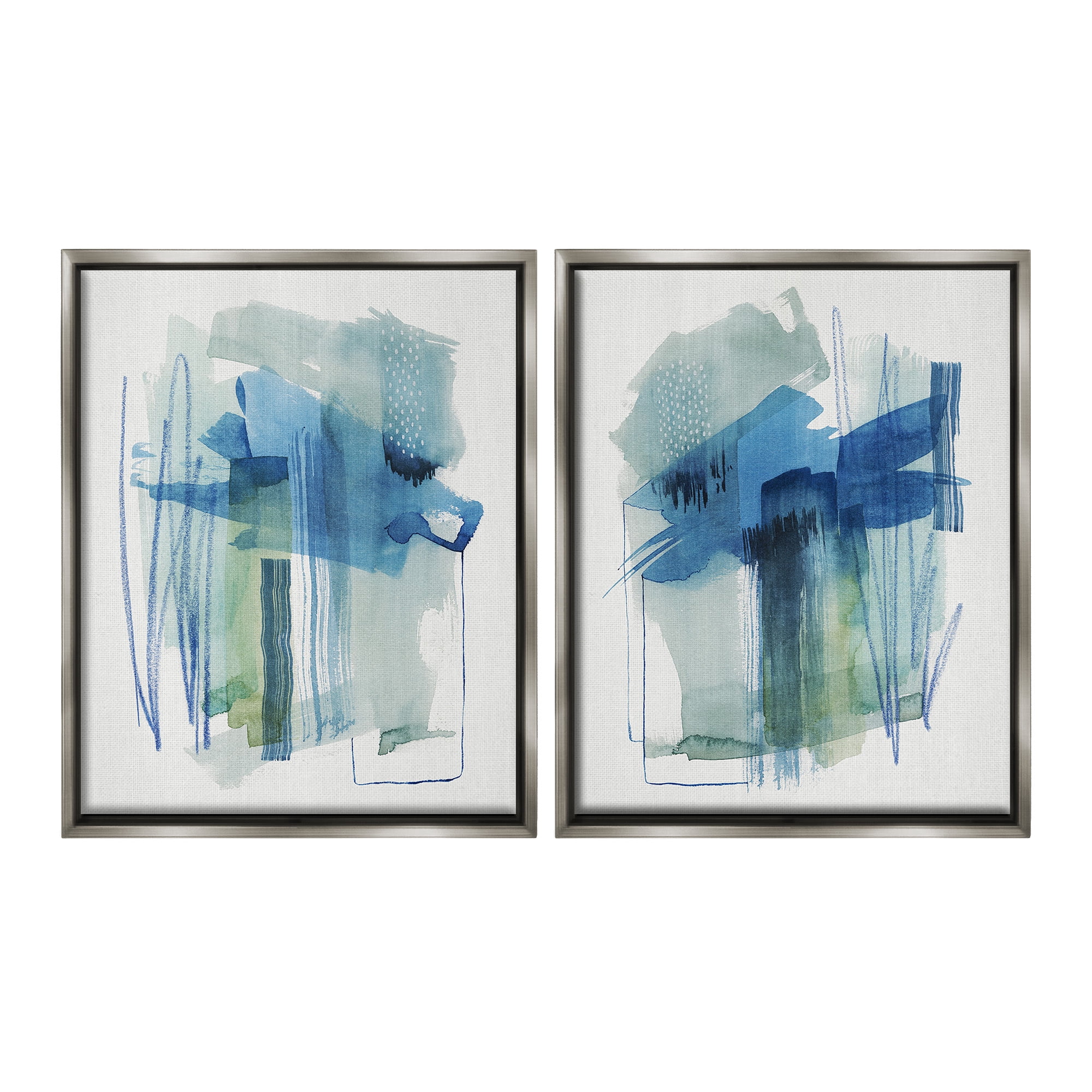 Stupell Industries Chaotic Brushed Watercolor Abstract Painting Gray Floater Framed Canvas Art Print Wall Art, 17 x 21, Set of 2