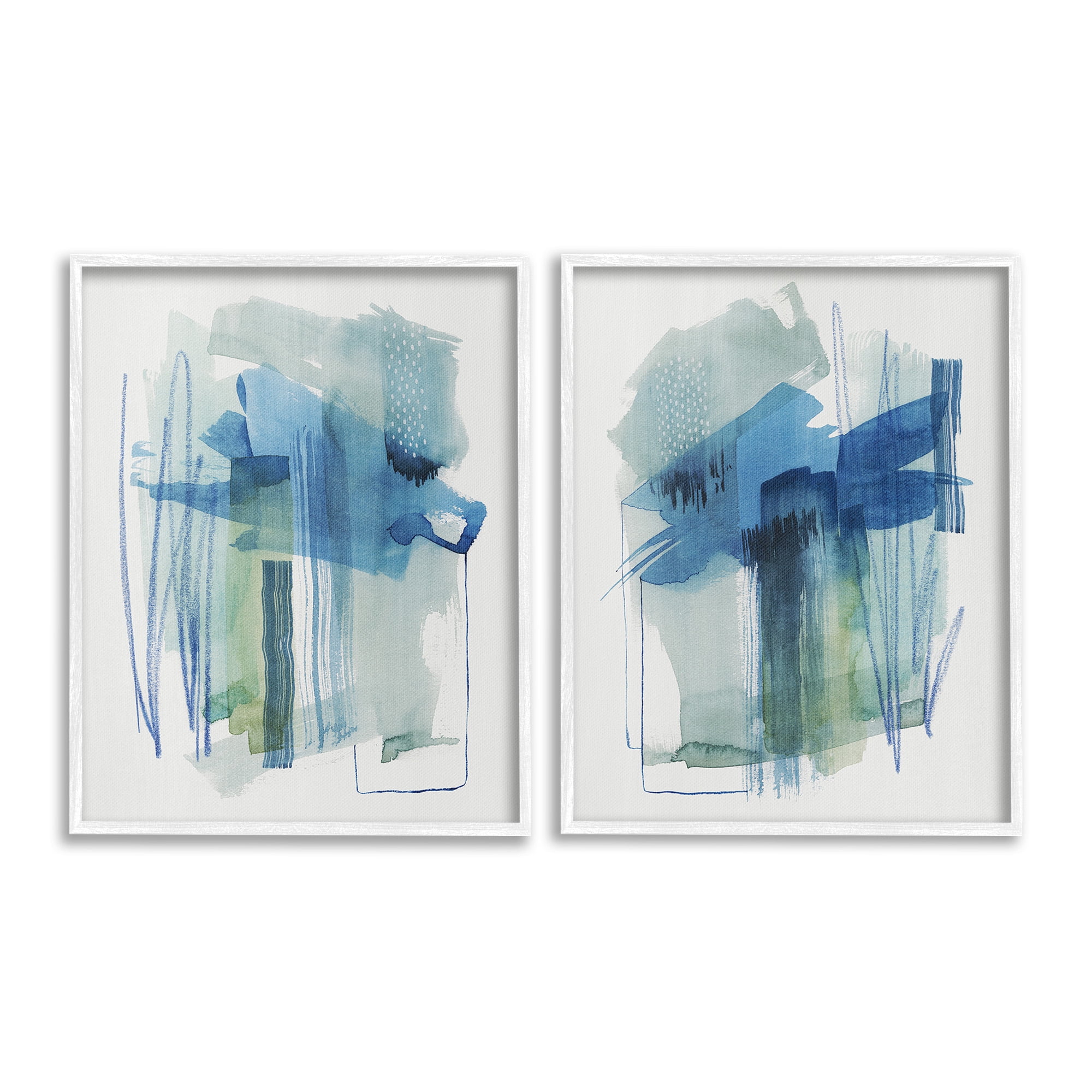 Stupell Industries Chaotic Brushed Watercolor Abstract Painting White Framed Art Print Wall Art, 16 x 20, Set of 2