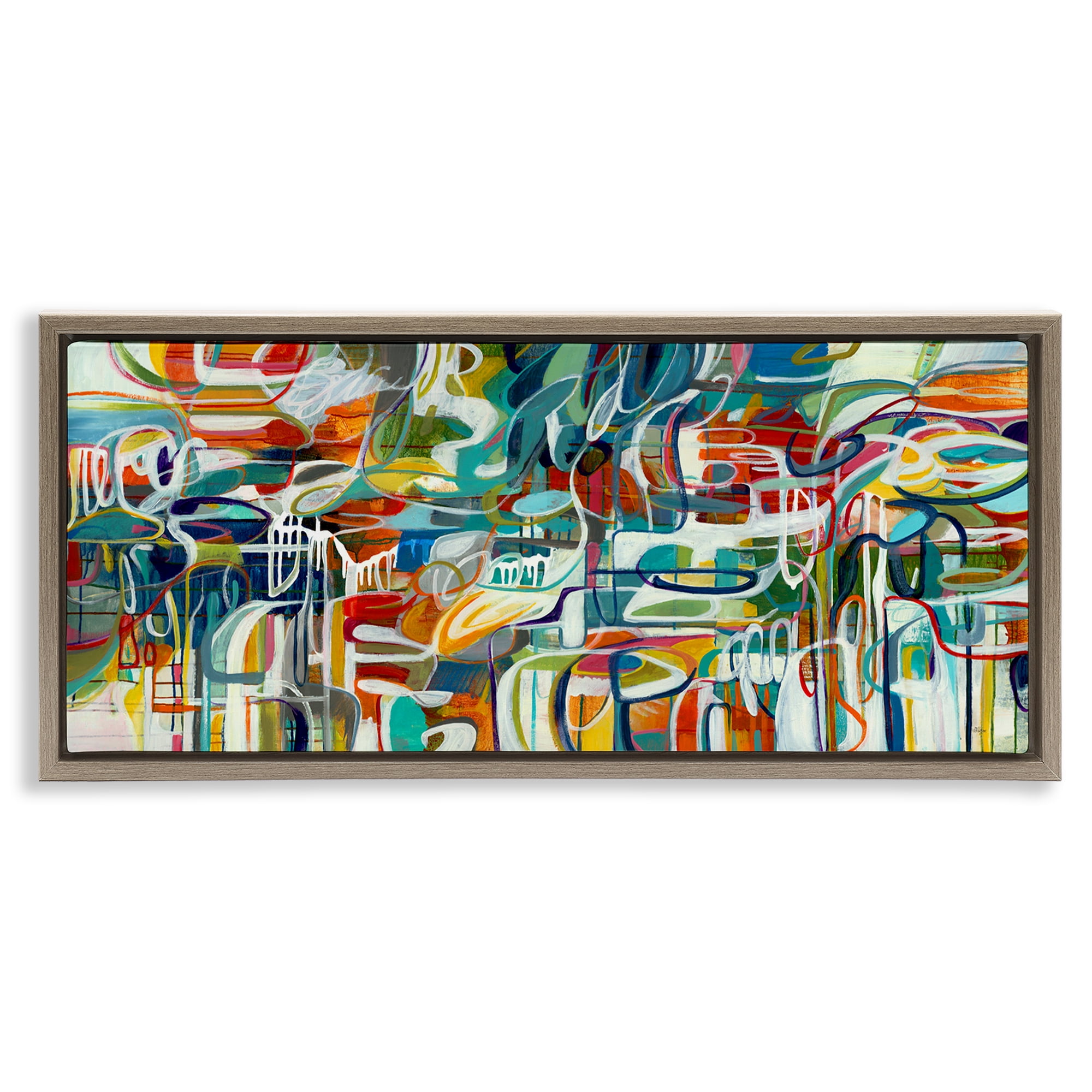 Stupell Industries Chaotic Doodle Shapes Abstract Painting Brown Floater Framed Canvas Art Print Wall Art, 31 x 14