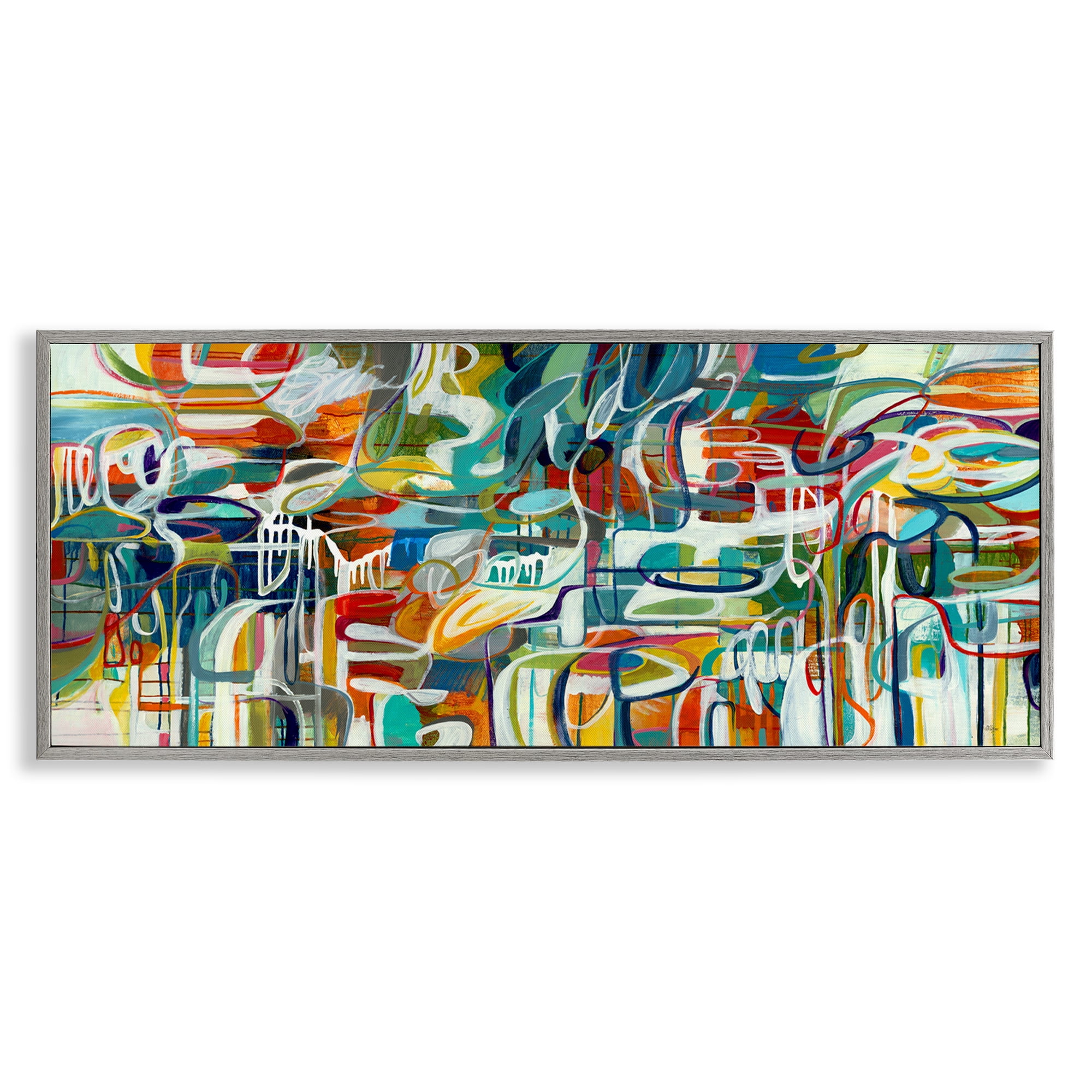 Stupell Industries Chaotic Doodle Shapes Abstract Painting Gray Framed Art Print Wall Art, 24 x 10
