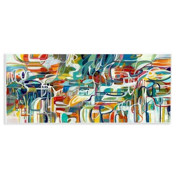 Stupell Industries Chaotic Doodle Shapes Abstract Painting Unframed Art Print Wall Art, 17 x 7