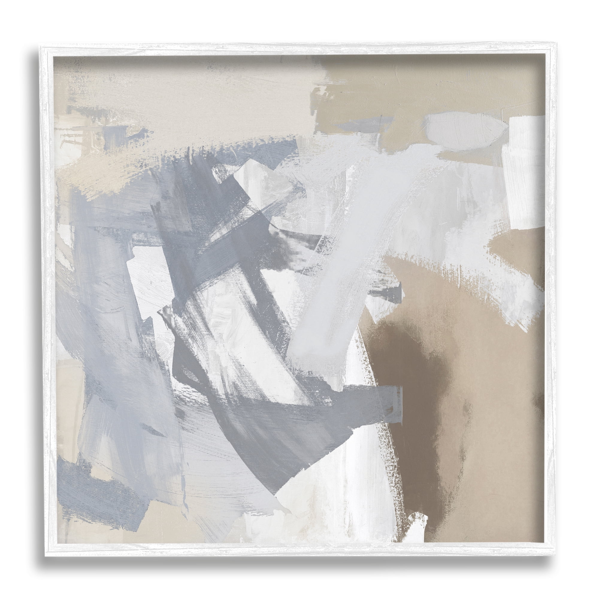 Stupell Industries Chaotic Gray & Beige Abstract Painting White Framed Art Print Wall Art, 17 x 17