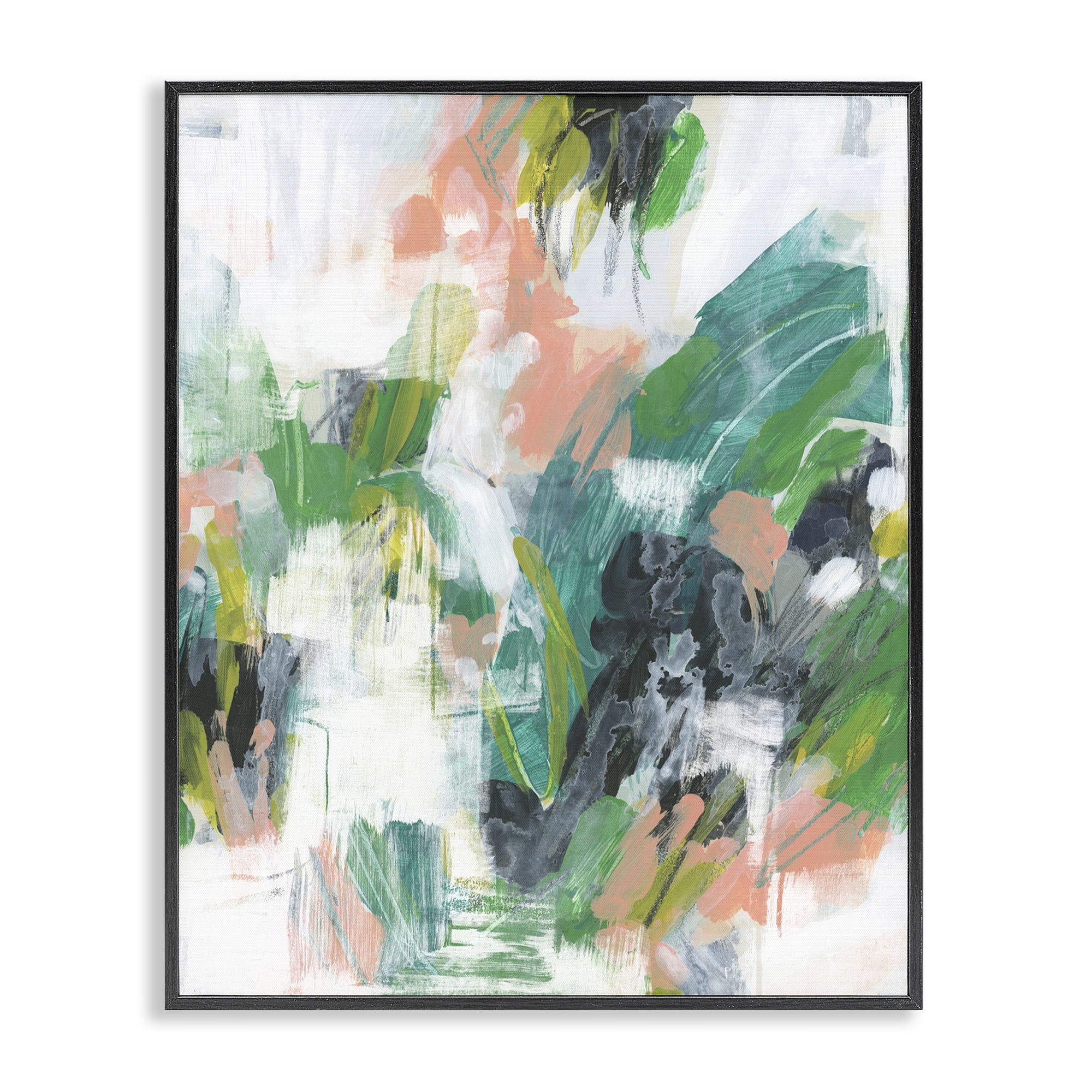 Stupell Industries Chaotic Green Paint Strokes Abstract Painting Black Framed Art Print Wall Art, 24 x 30
