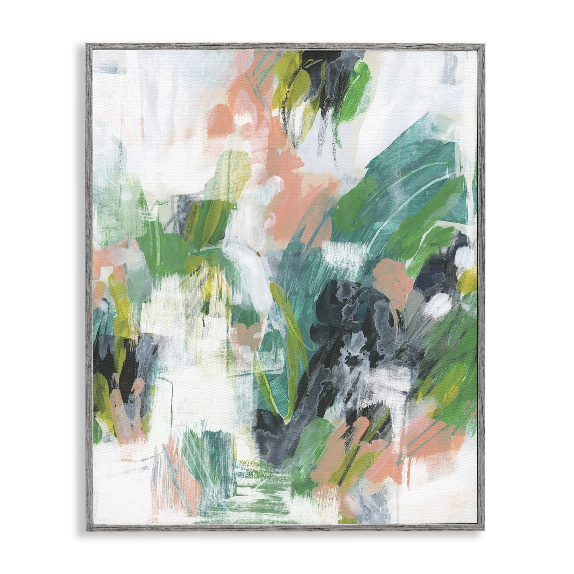 Stupell Industries Chaotic Green Paint Strokes Abstract Painting Gray Framed Art Print Wall Art, 11 x 14
