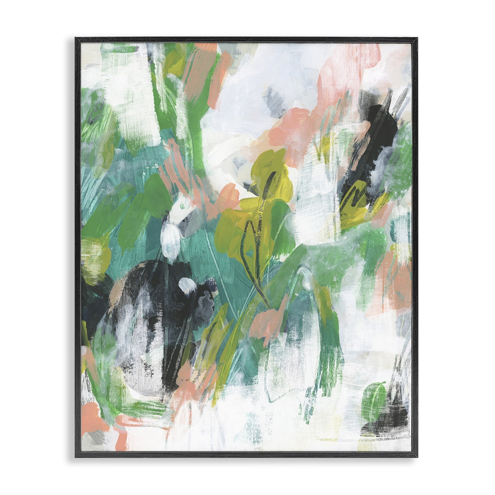 Stupell Industries Chaotic Green & Pink Abstract Abstract Painting Black Framed Art Print Wall Art, 24 x 30