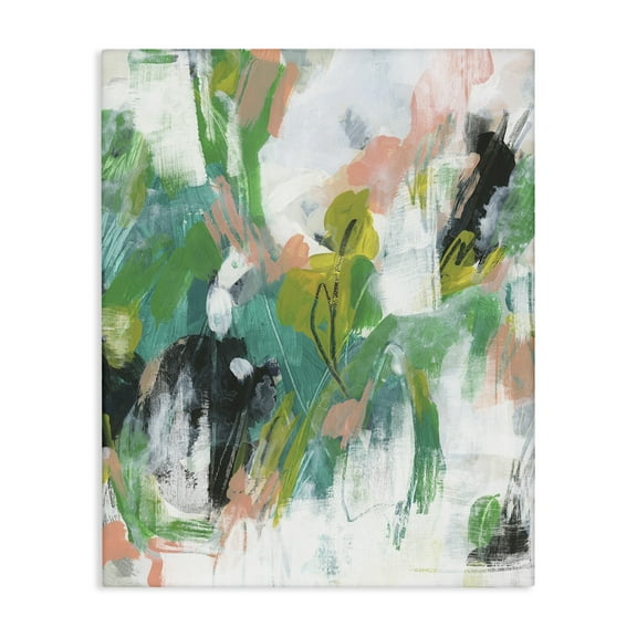 Stupell Industries Chaotic Green & Pink Abstract Abstract Painting Gallery Wrapped Canvas Art Print Wall Art, 16 x 20