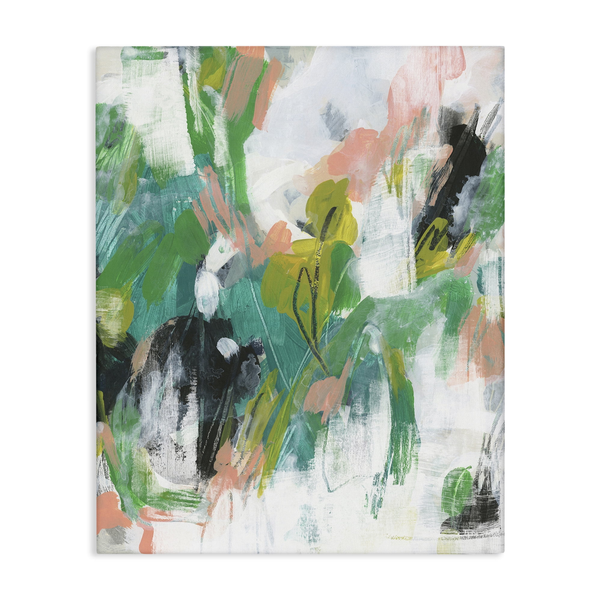 Stupell Industries Chaotic Green & Pink Abstract Abstract Painting Gallery Wrapped Canvas Art Print Wall Art, 30 x 40