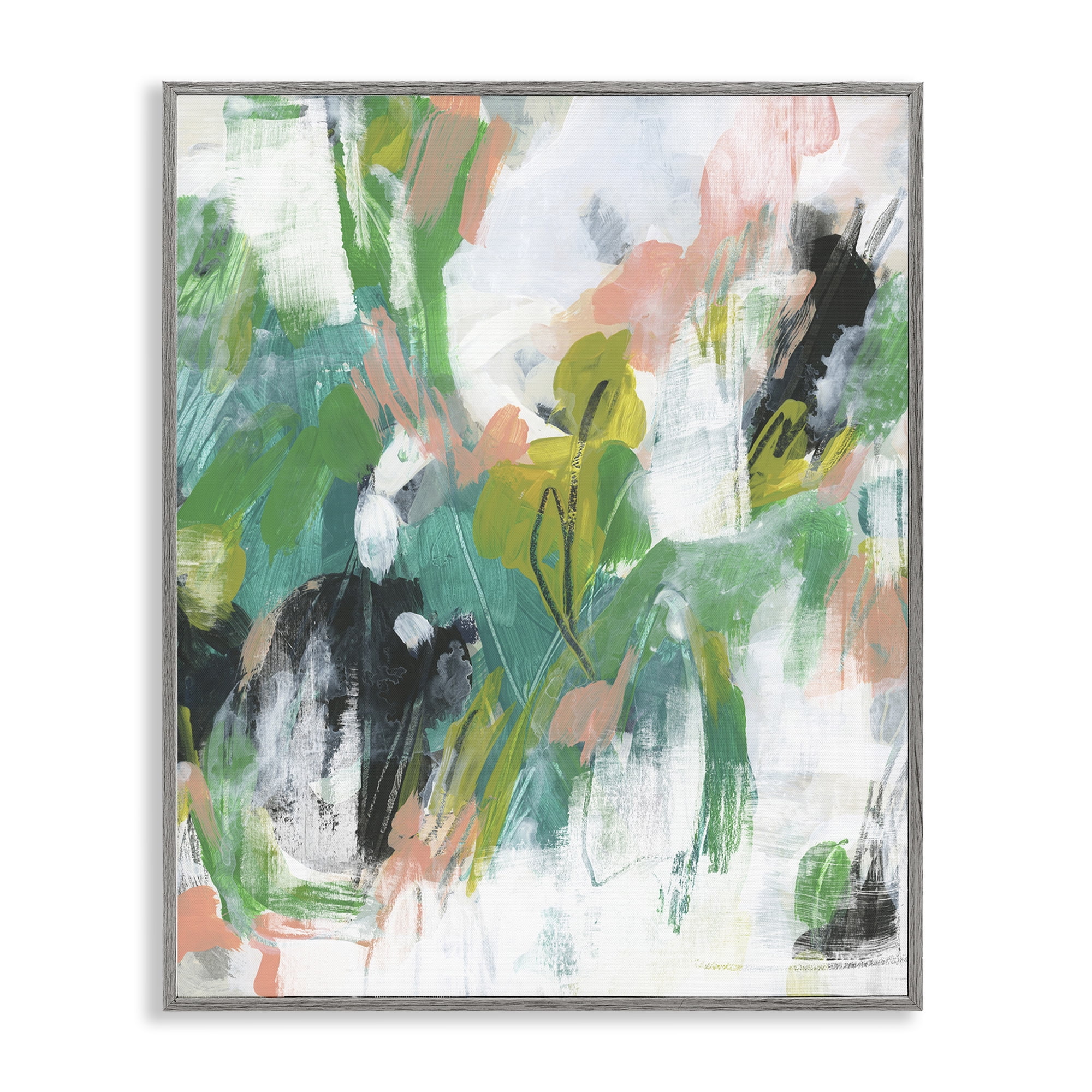 Stupell Industries Chaotic Green & Pink Abstract Abstract Painting Gray Framed Art Print Wall Art, 24 x 30