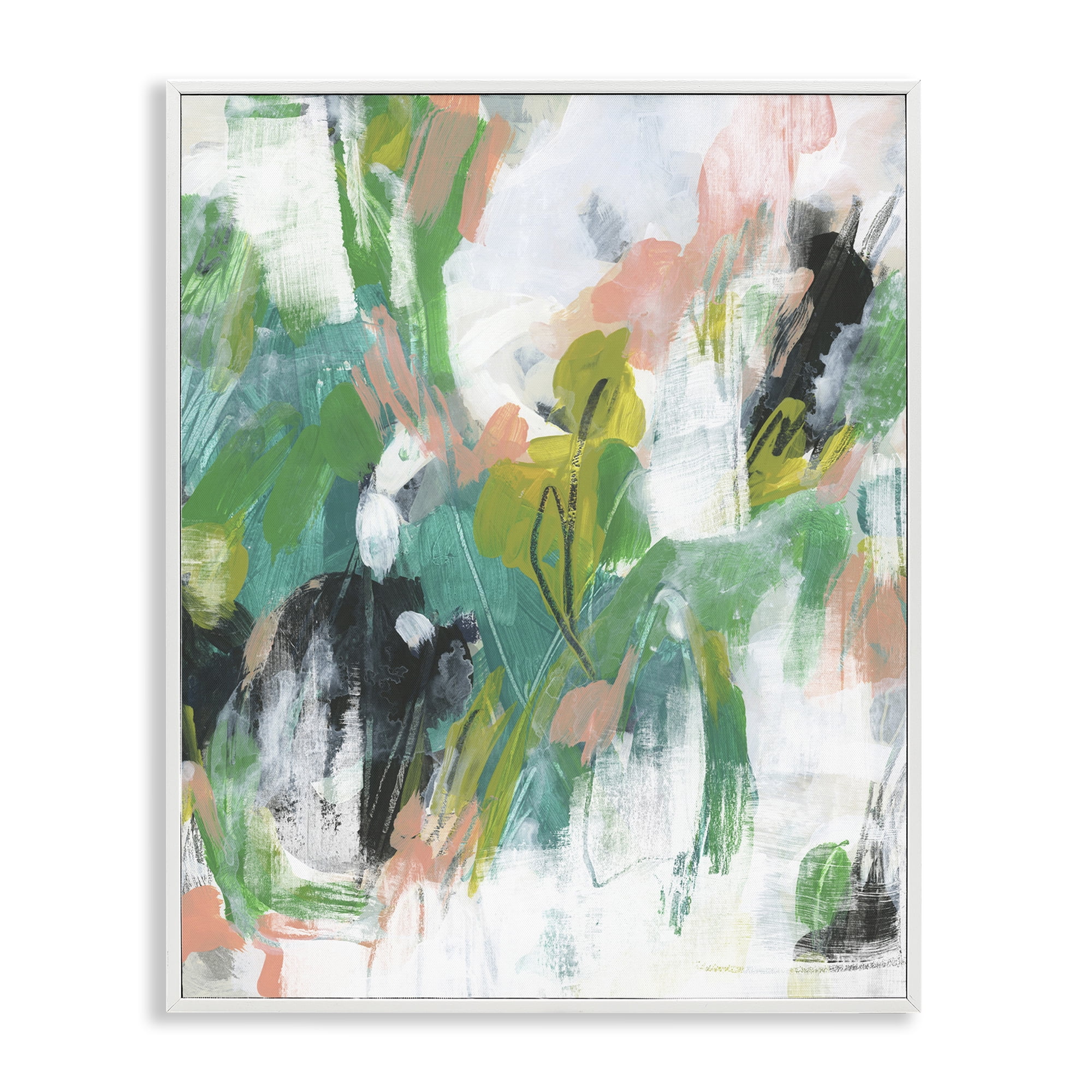 Stupell Industries Chaotic Green & Pink Abstract Abstract Painting White Framed Art Print Wall Art, 16 x 20