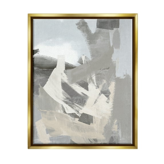 Stupell Industries Chaotic Grey Painting Abstract Painting Gold Floater Framed Canvas Art Print Wall Art, 17 x 21