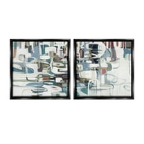 Stupell Industries Chaotic Intertwining Shapes Abstract Painting Black Floater Framed Canvas Art Print Wall Art, 18 x 18, Set of 2