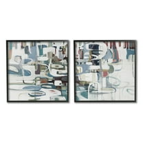Stupell Industries Chaotic Intertwining Shapes Abstract Painting Black Framed Art Print Wall Art, 12 x 12, Set of 2