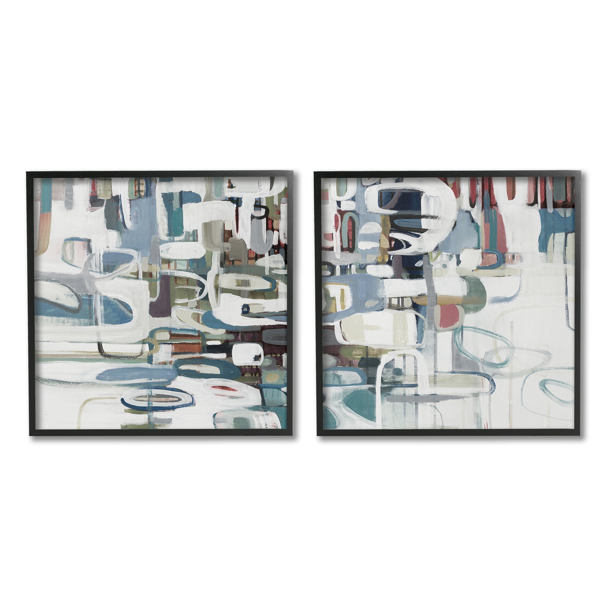 Stupell Industries Chaotic Intertwining Shapes Abstract Painting Black Framed Art Print Wall Art, 17 x 17, Set of 2