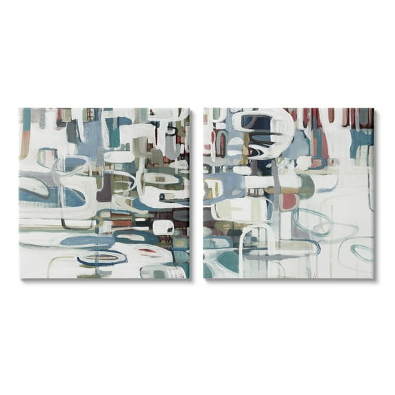 Stupell Industries Chaotic Intertwining Shapes Abstract Painting Gallery Wrapped Canvas Art Print Wall Art, 17 x 17, Set of 2