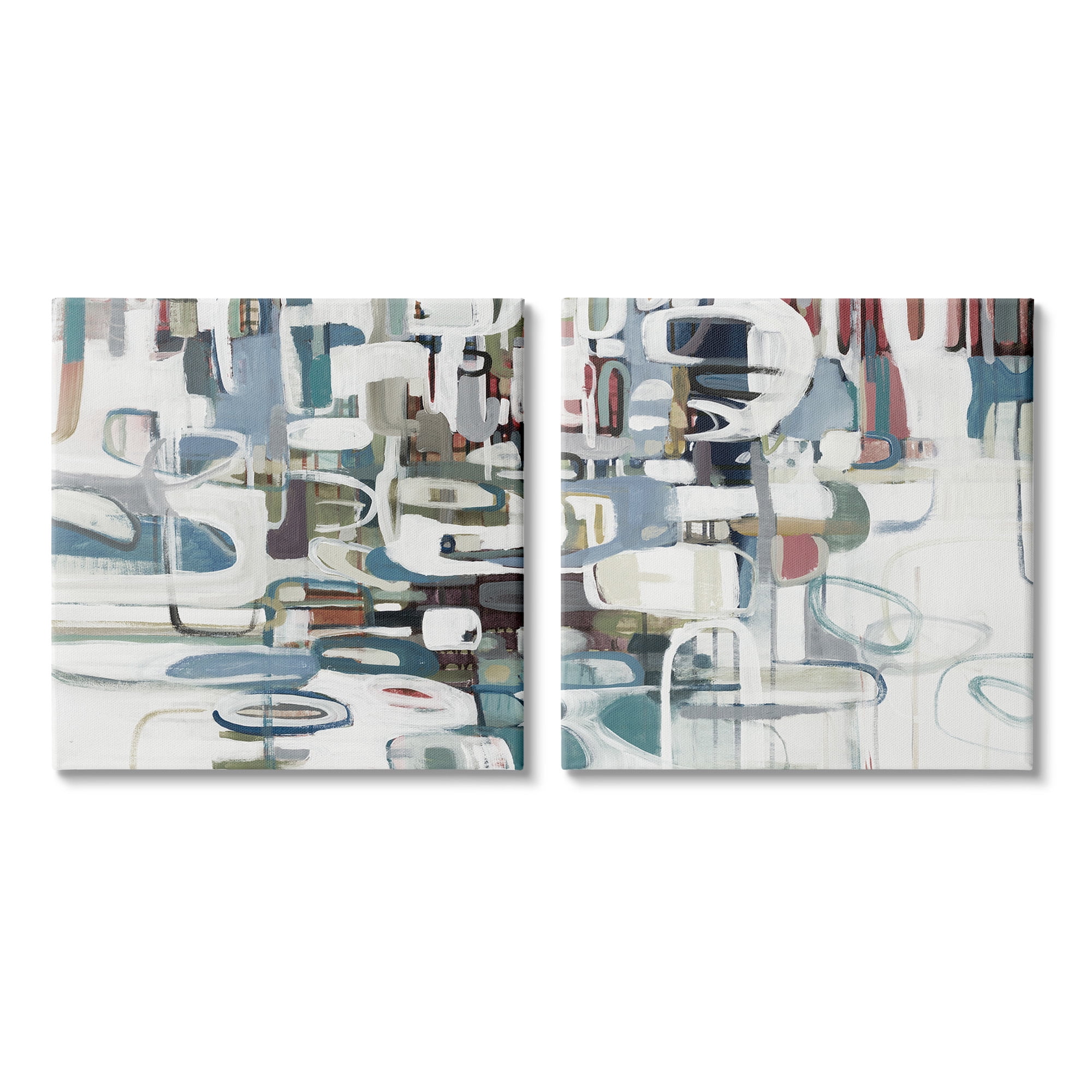 Stupell Industries Chaotic Intertwining Shapes Abstract Painting Gallery Wrapped Canvas Art Print Wall Art, 24 x 24, Set of 2