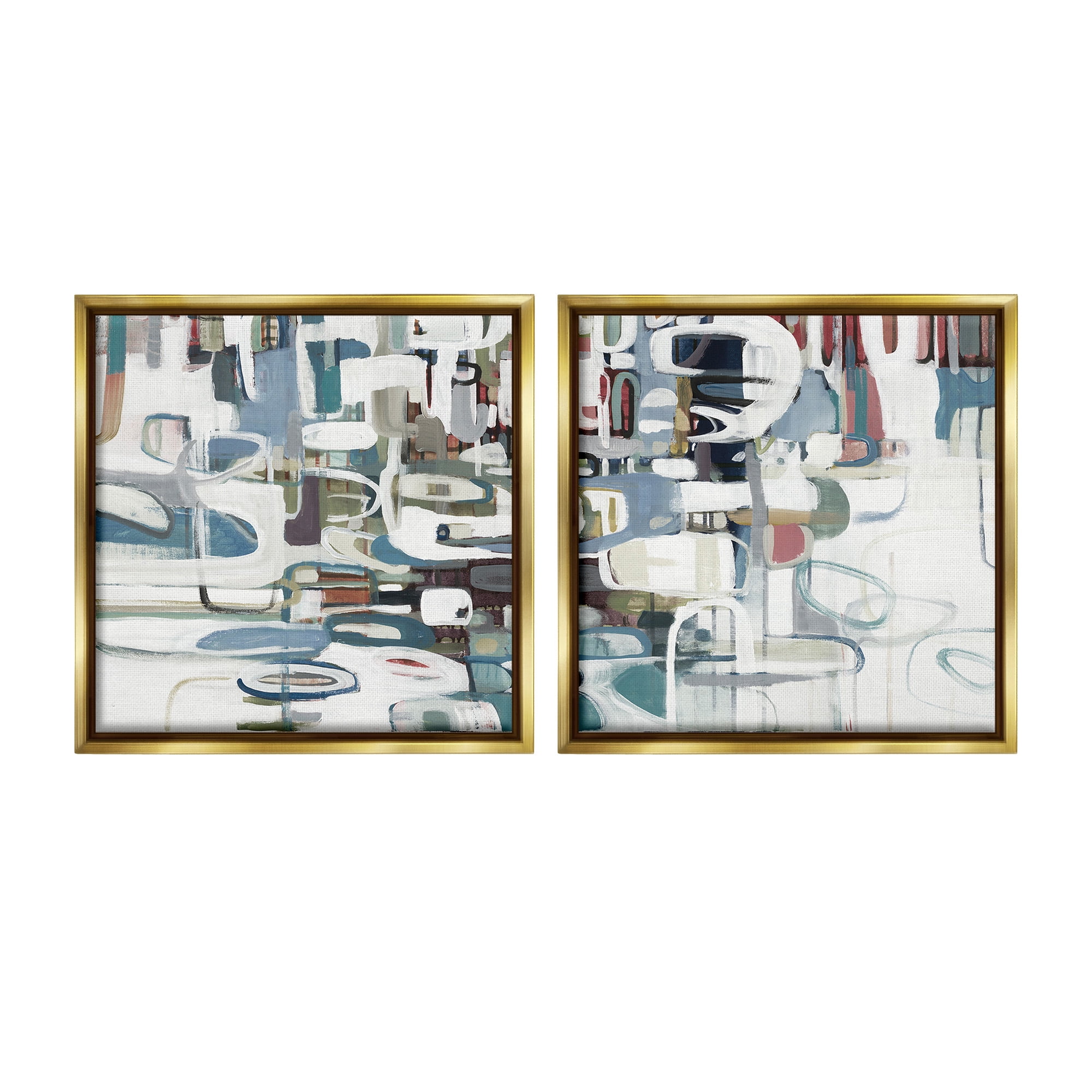 Stupell Industries Chaotic Intertwining Shapes Abstract Painting Gold Floater Framed Canvas Art Print Wall Art, 25 x 25, Set of 2