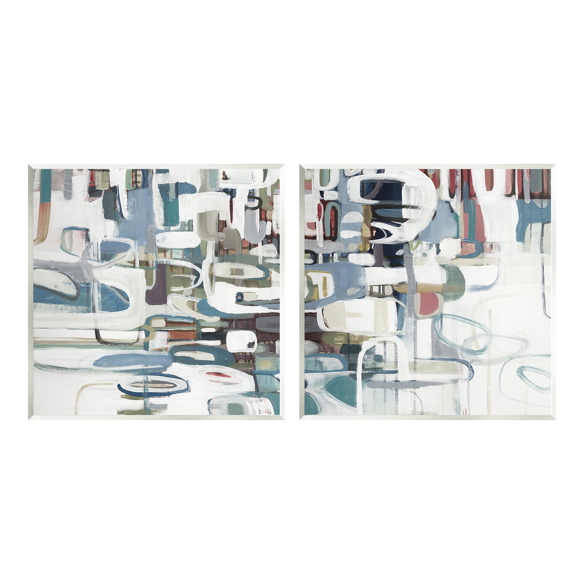 Stupell Industries Chaotic Intertwining Shapes Abstract Painting Unframed Art Print Wall Art, 12 x 12, Set of 2