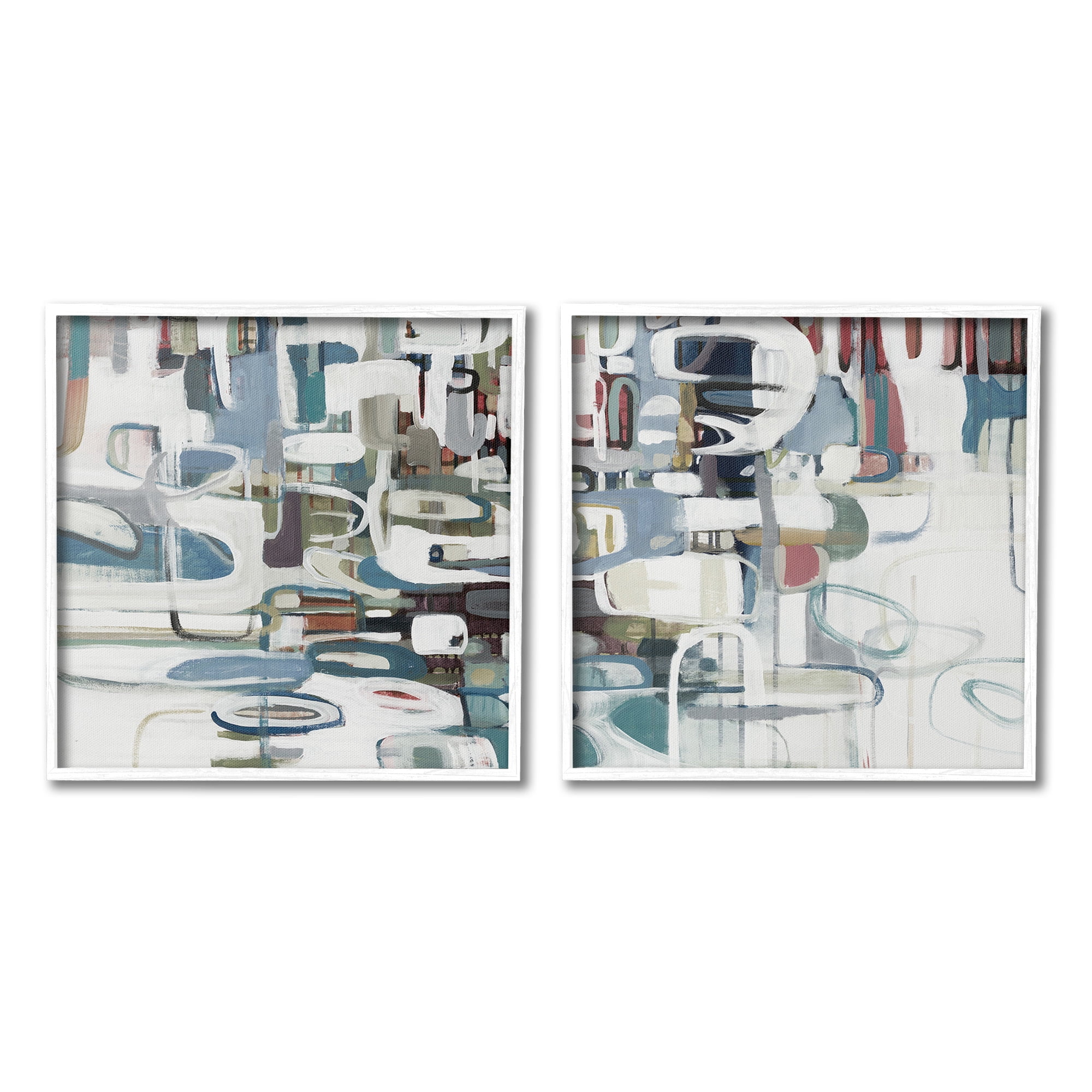 Stupell Industries Chaotic Intertwining Shapes Abstract Painting White Framed Art Print Wall Art, 24 x 24, Set of 2