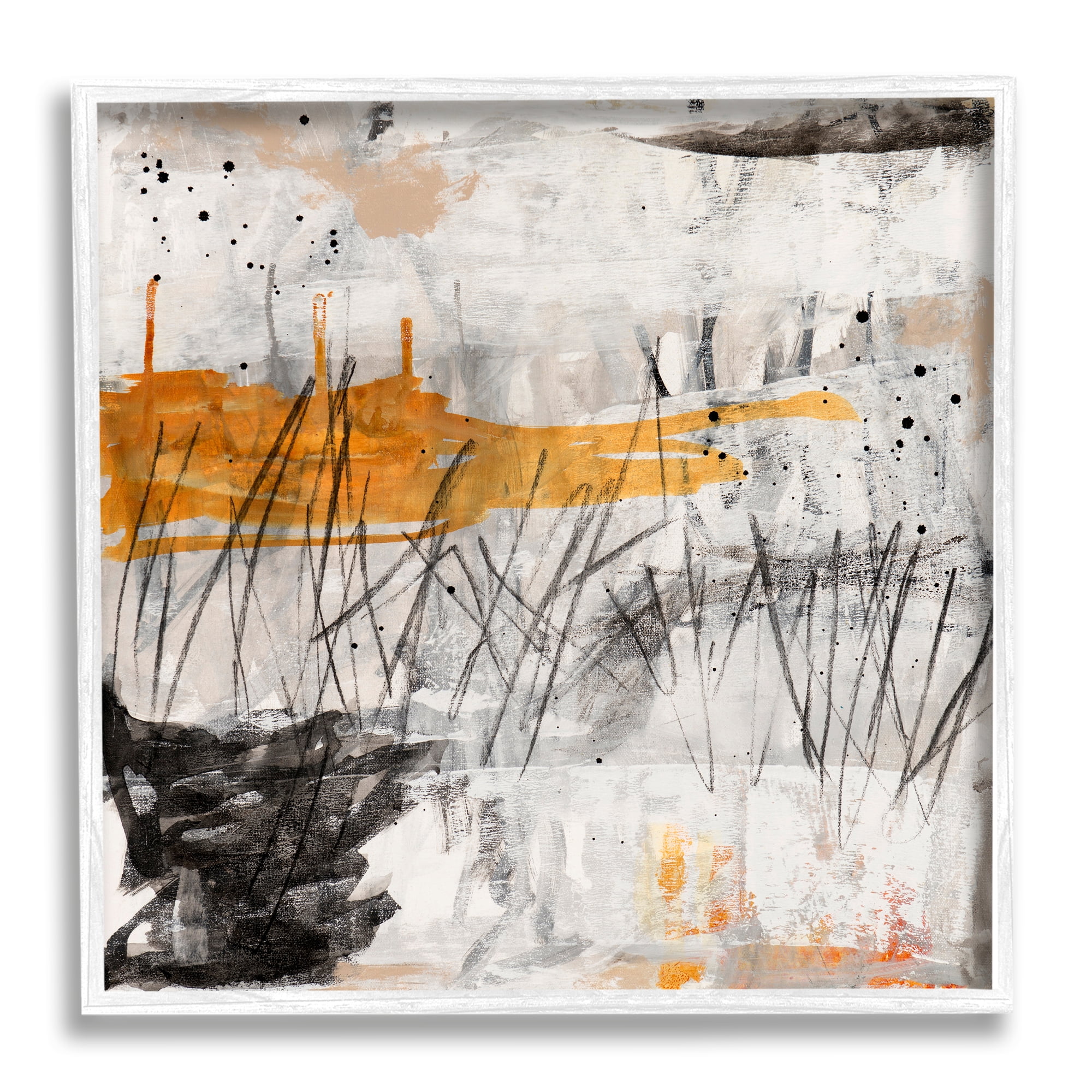 Stupell Industries Chaotic Linework Abstraction Busy Black Grey Orange, 12 x 12, Designed by Jeffrey Tover