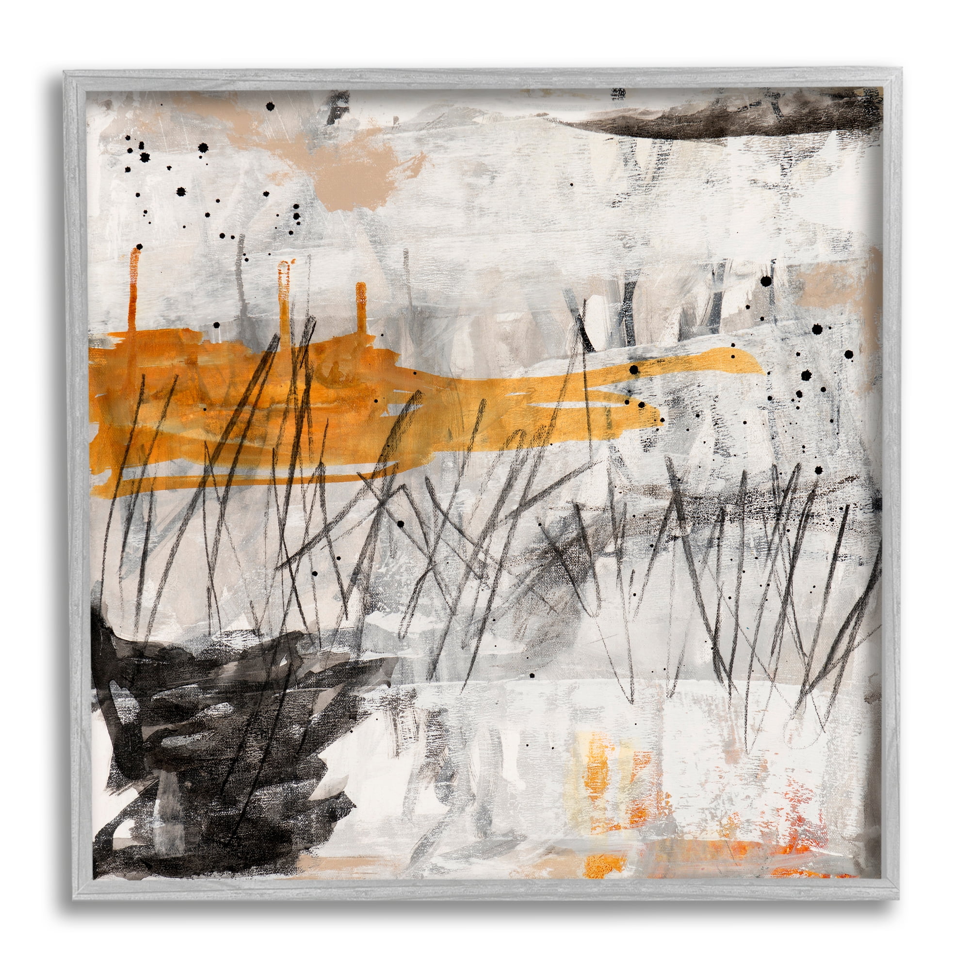 Stupell Industries Chaotic Linework Abstraction Busy Black Grey Orange, 24 x 24, Designed by Jeffrey Tover