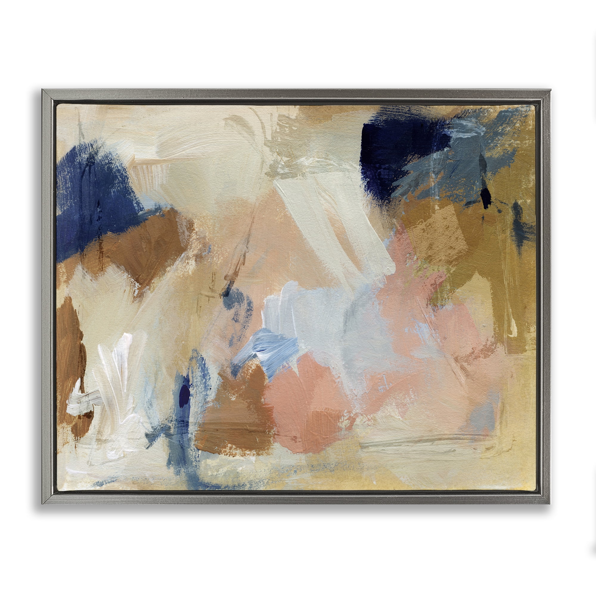 Stupell Industries Chaotic Neutral Paint Abstract Painting Gray Floater Framed Canvas Art Print Wall Art, 21 x 17
