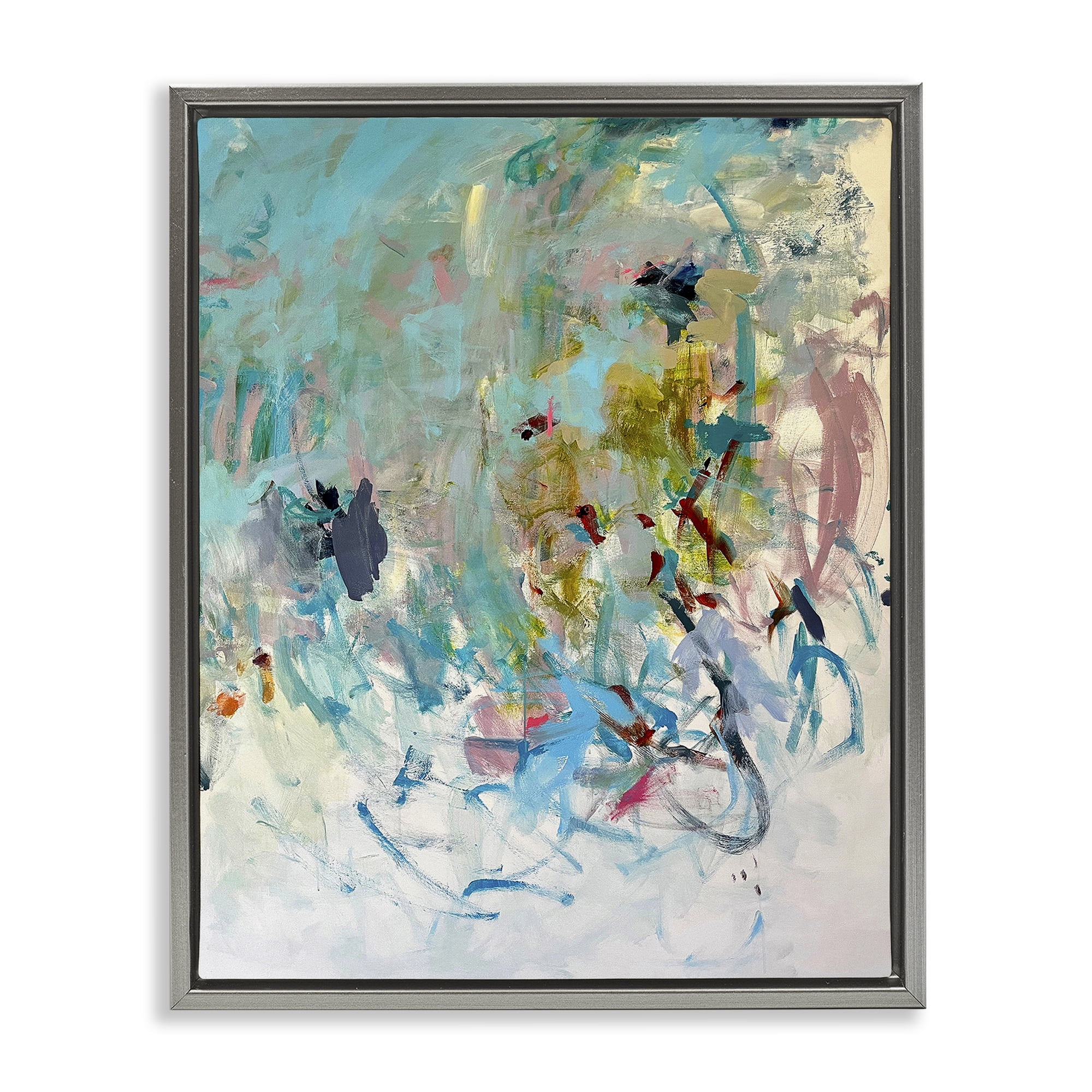 Stupell Industries Chaotic Ombre Scribble Abstract Painting Gray Floater Framed Canvas Art Print Wall Art, 17 x 21