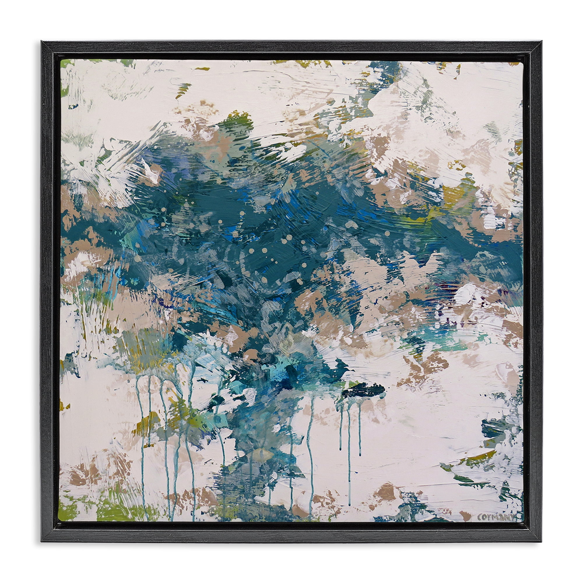 Stupell Industries Chaotic Paint Drip Abstract Abstract Painting Black Floater Framed Canvas Art Print Wall Art, 25 x 25