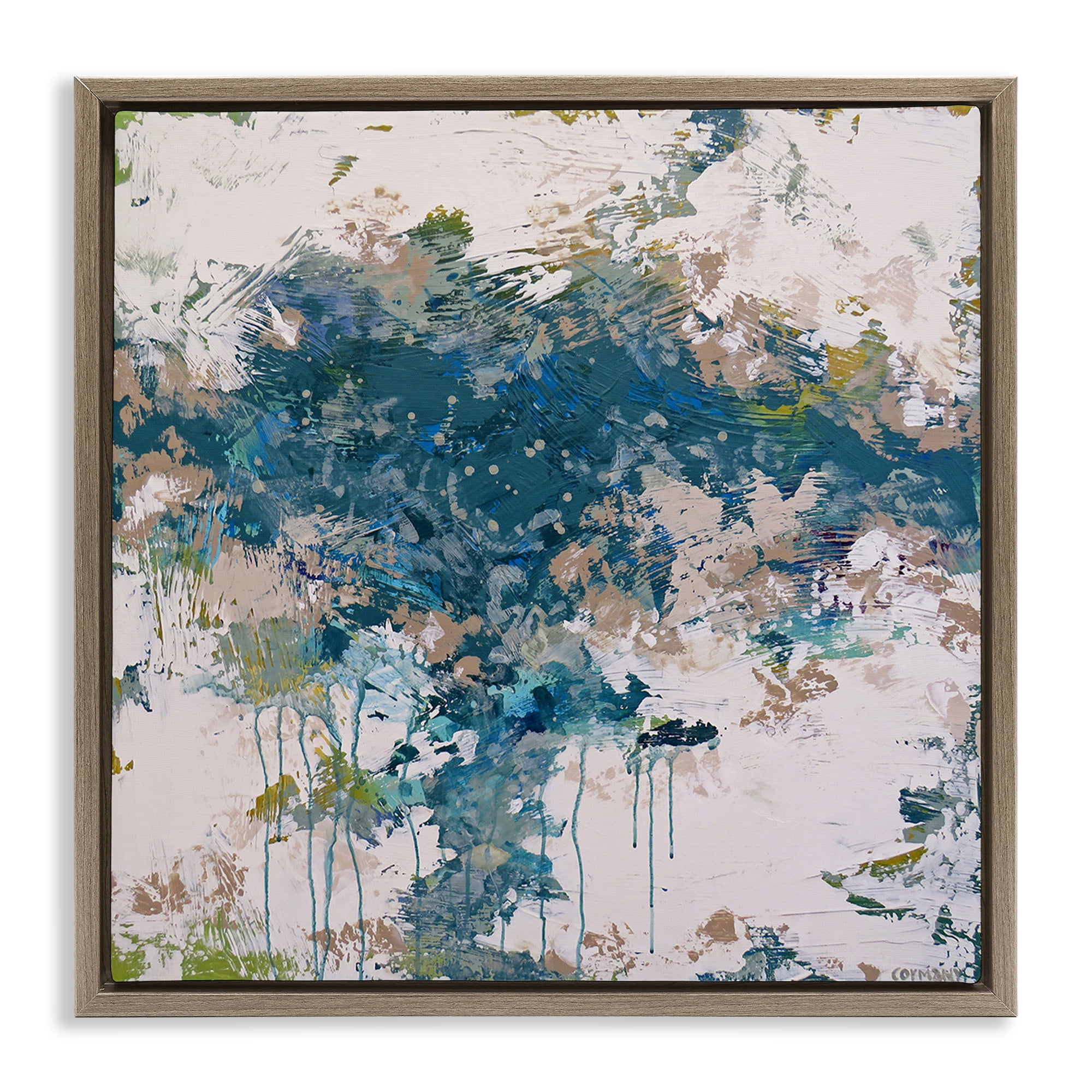Stupell Industries Chaotic Paint Drip Abstract Abstract Painting Brown Floater Framed Canvas Art Print Wall Art, 25 x 25