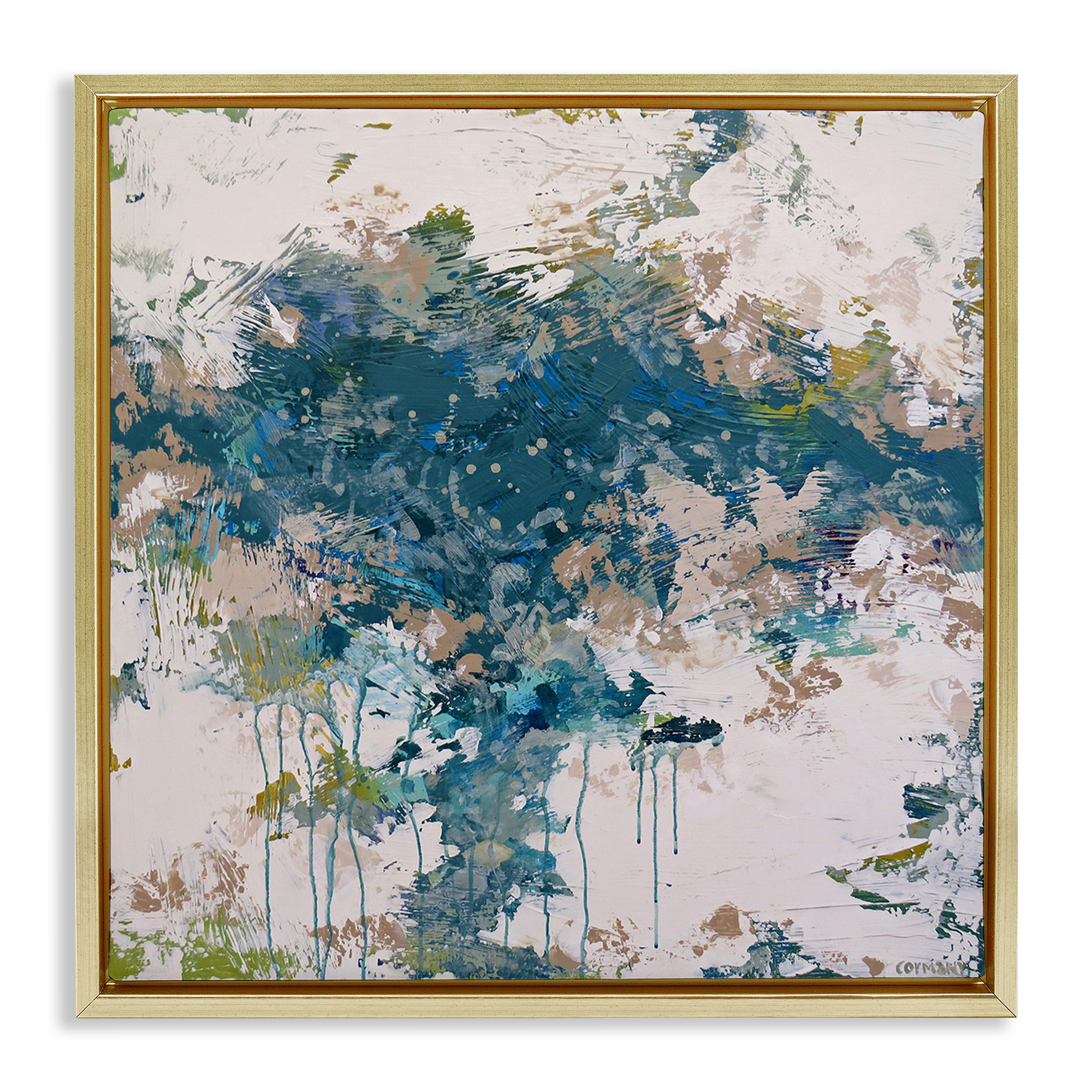 Stupell Industries Chaotic Paint Drip Abstract Abstract Painting Gold Floater Framed Canvas Art Print Wall Art, 25 x 25
