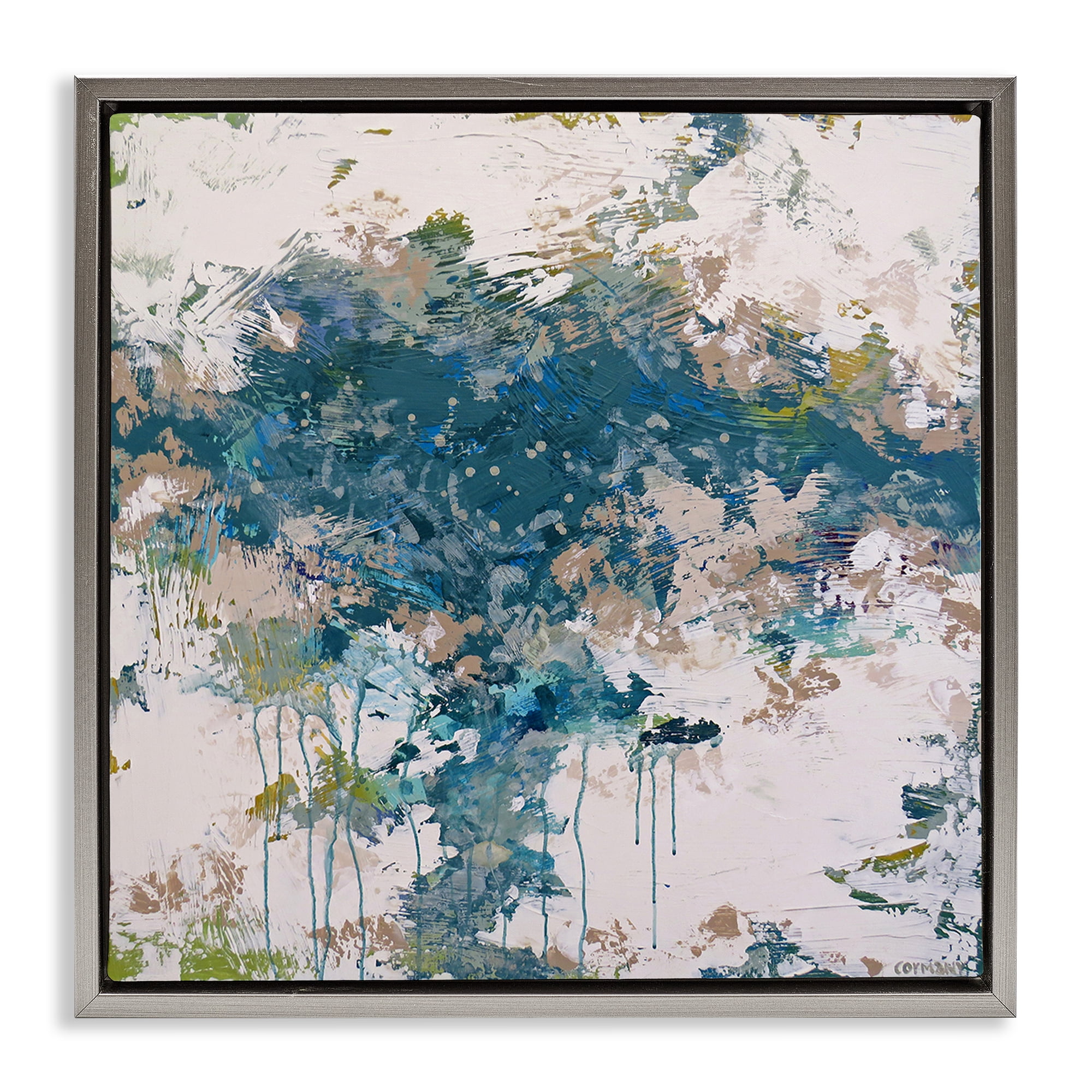 Stupell Industries Chaotic Paint Drip Abstract Abstract Painting Gray Floater Framed Canvas Art Print Wall Art, 18 x 18