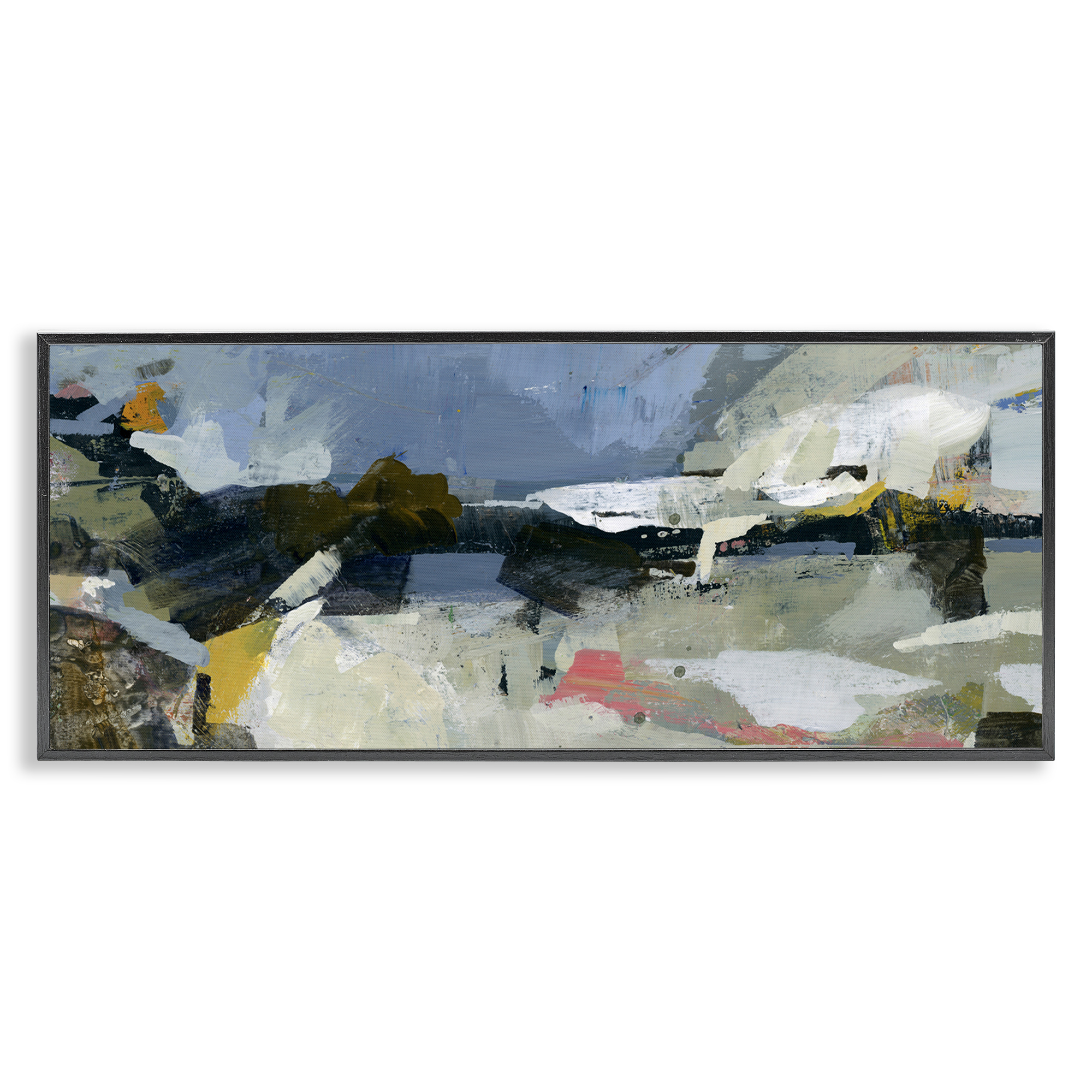 Stupell Industries Chaotic Paint Expressions Abstract Painting Black Framed Art Print Wall Art, 30 x 13