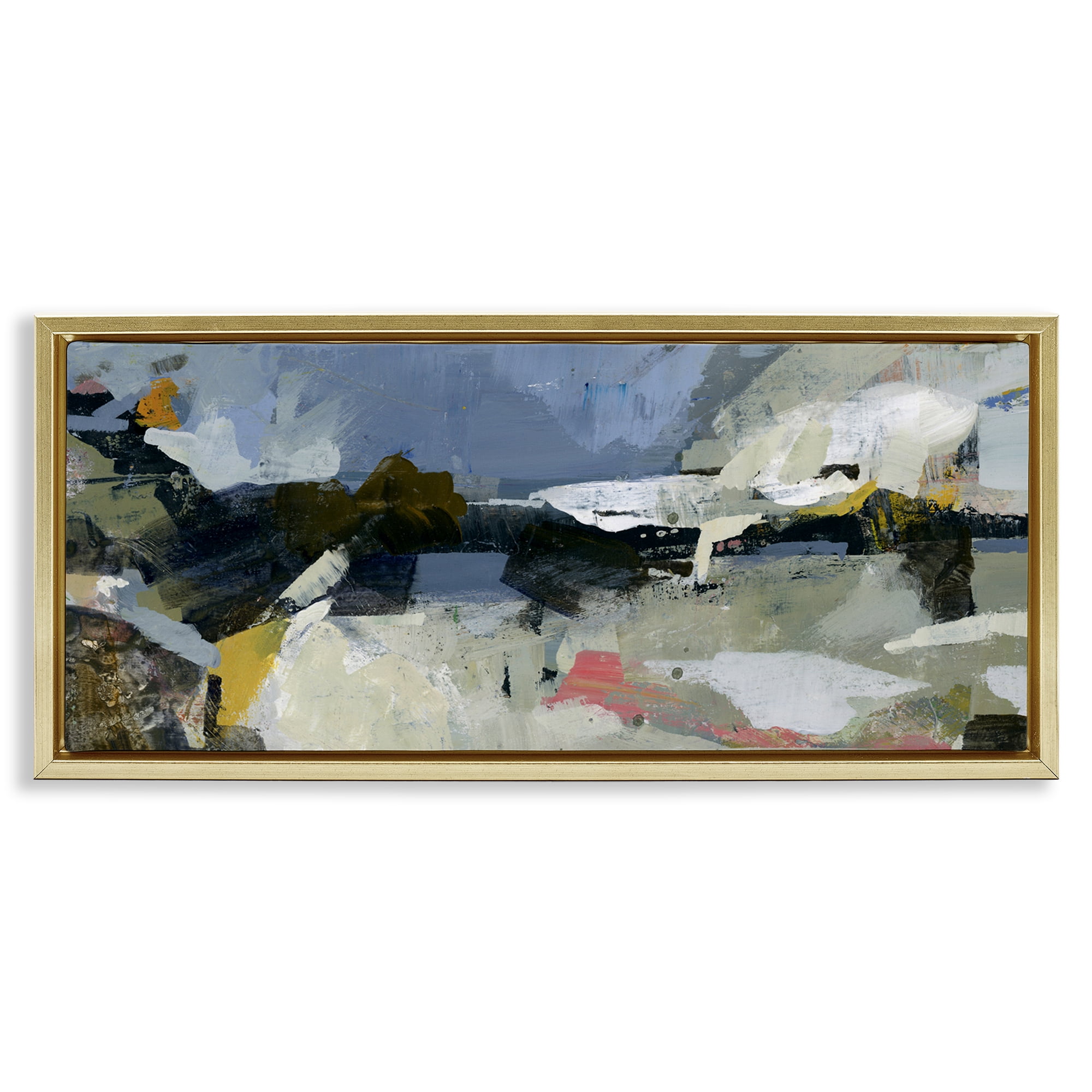Stupell Industries Chaotic Paint Expressions Abstract Painting Gold Floater Framed Canvas Art Print Wall Art, 31 x 14