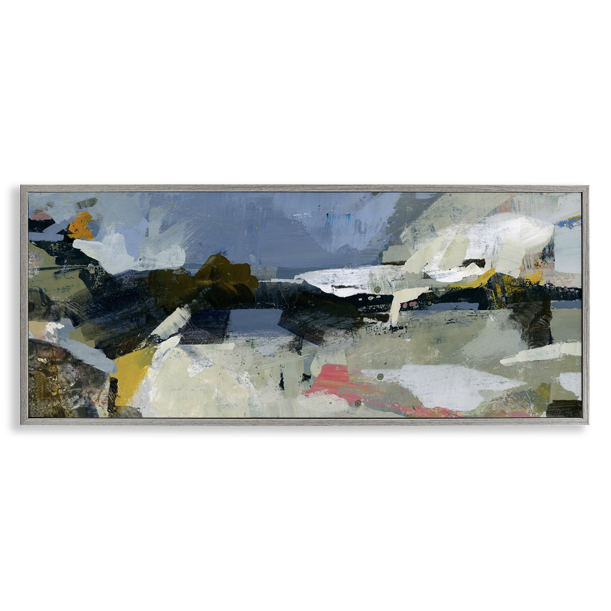 Stupell Industries Chaotic Paint Expressions Abstract Painting Gray Framed Art Print Wall Art, 30 x 13