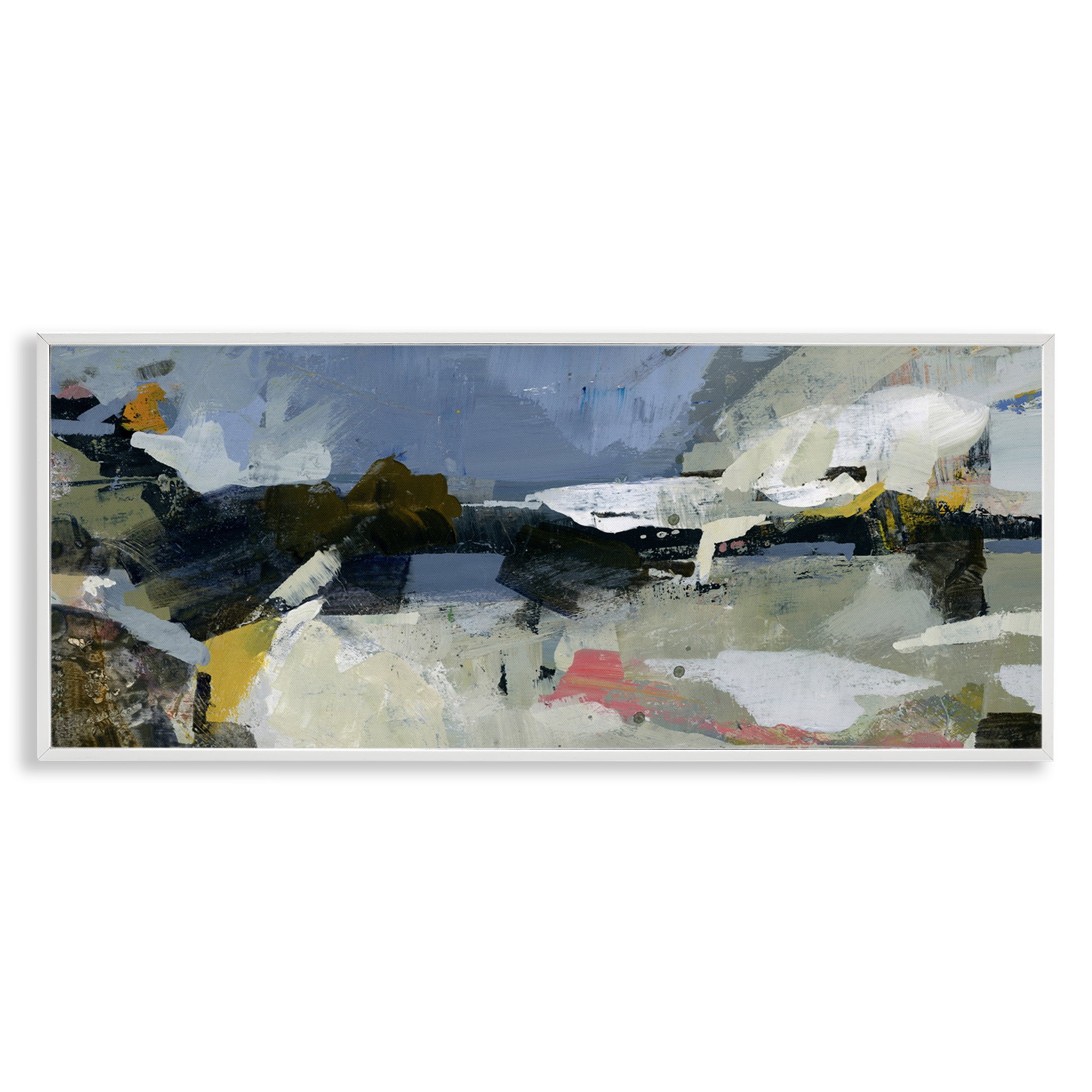 Stupell Industries Chaotic Paint Expressions Abstract Painting White Framed Art Print Wall Art, 30 x 13
