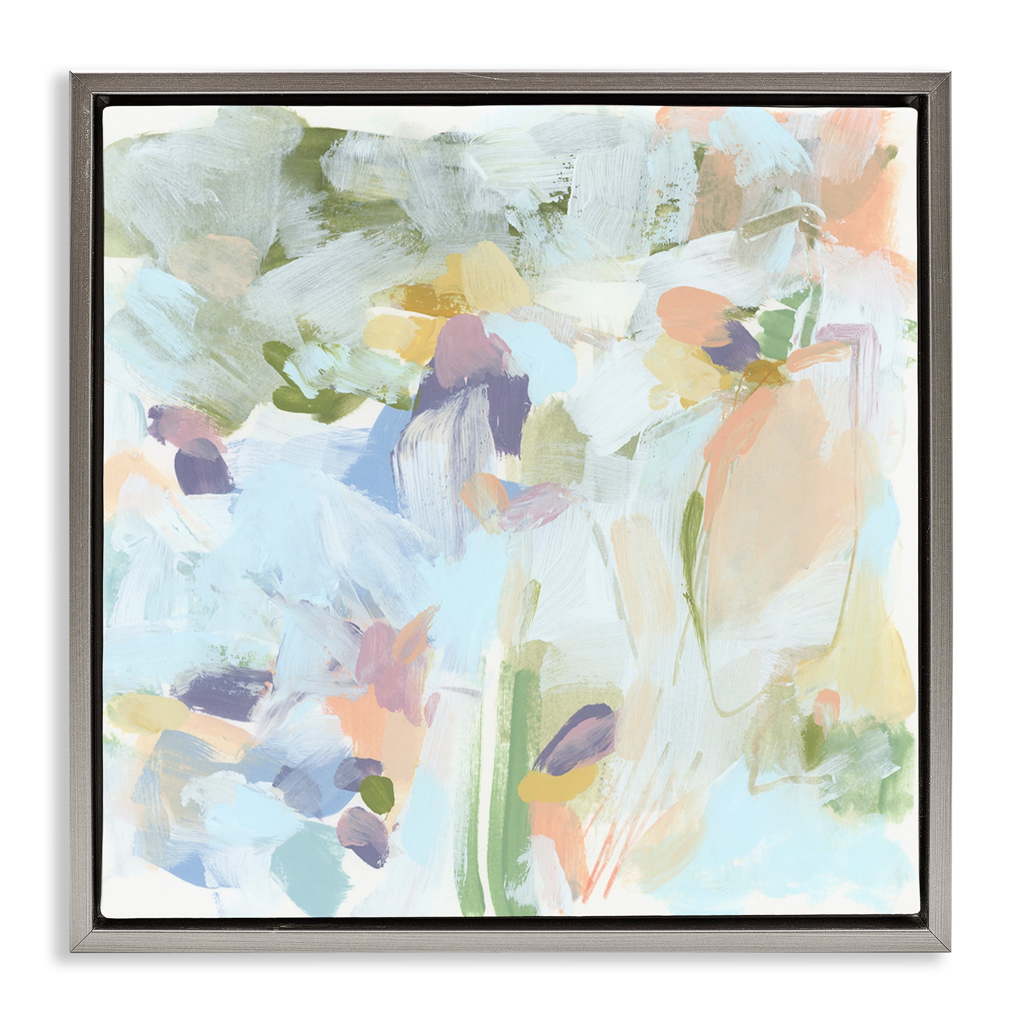 Stupell Industries Chaotic Pastel Arrangement Abstract Painting Gray Floater Framed Canvas Art Print Wall Art, 18 x 18