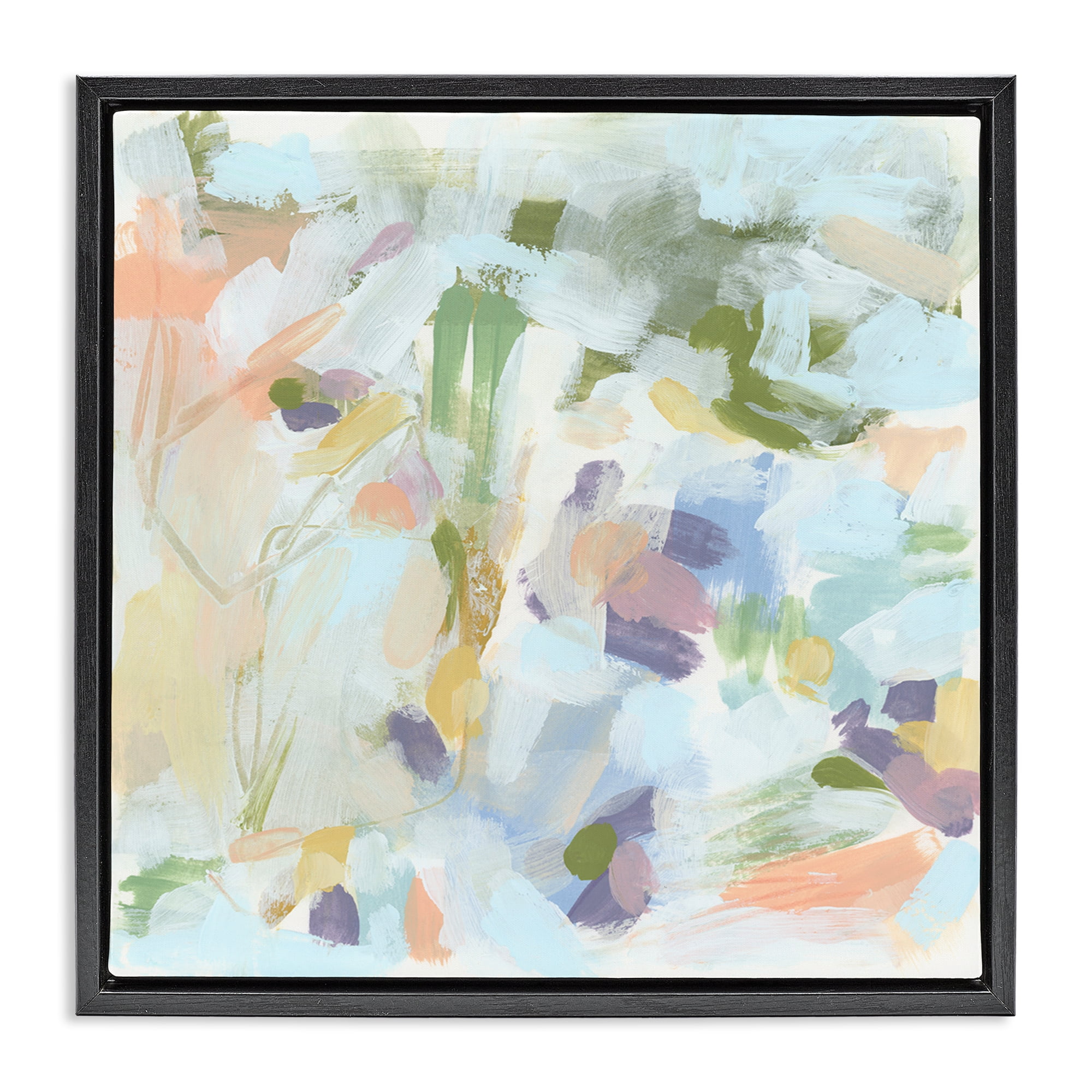 Stupell Industries Chaotic Pastel Impression Abstract Painting Black Floater Framed Canvas Art Print Wall Art, 18 x 18