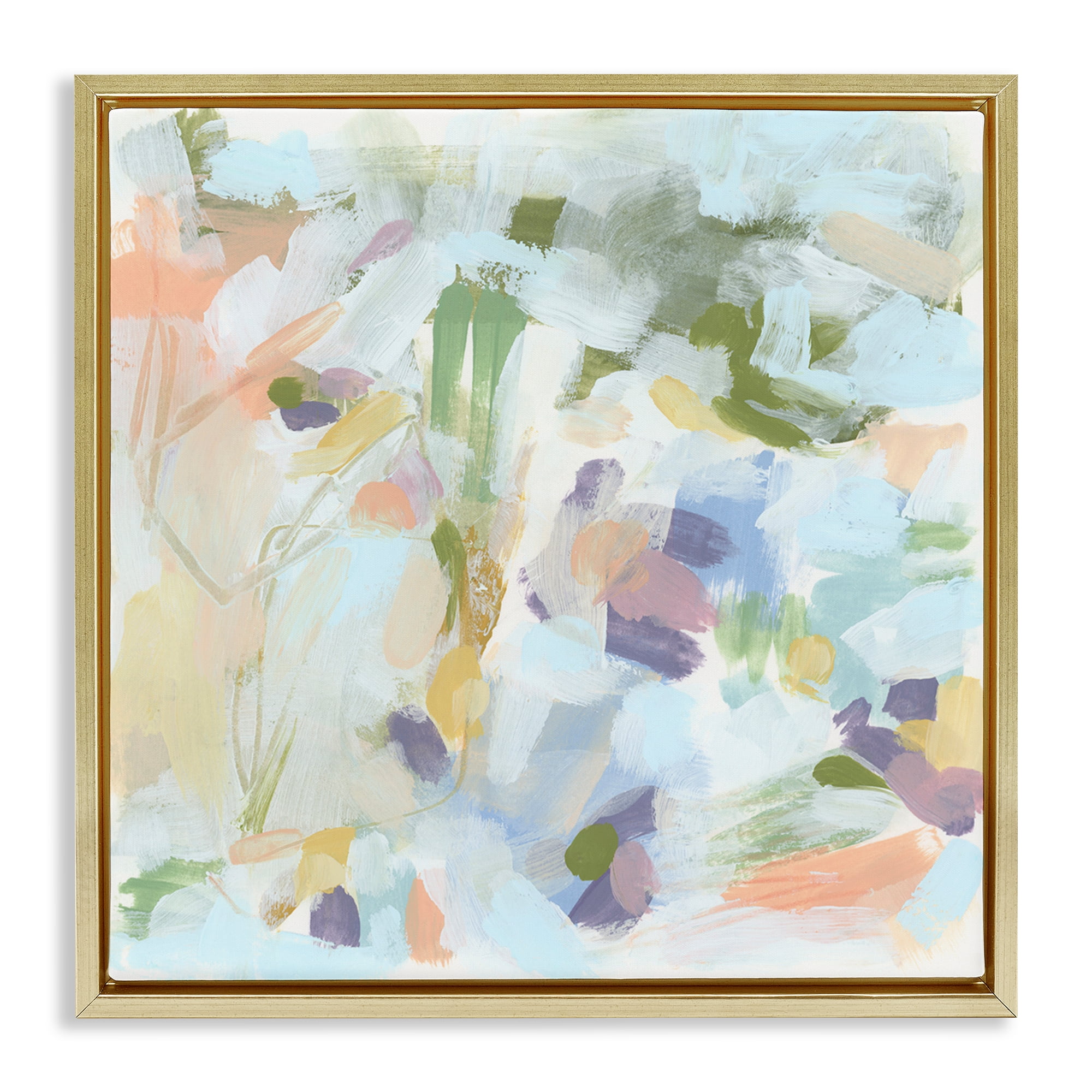 Stupell Industries Chaotic Pastel Impression Abstract Painting Gold Floater Framed Canvas Art Print Wall Art, 25 x 25