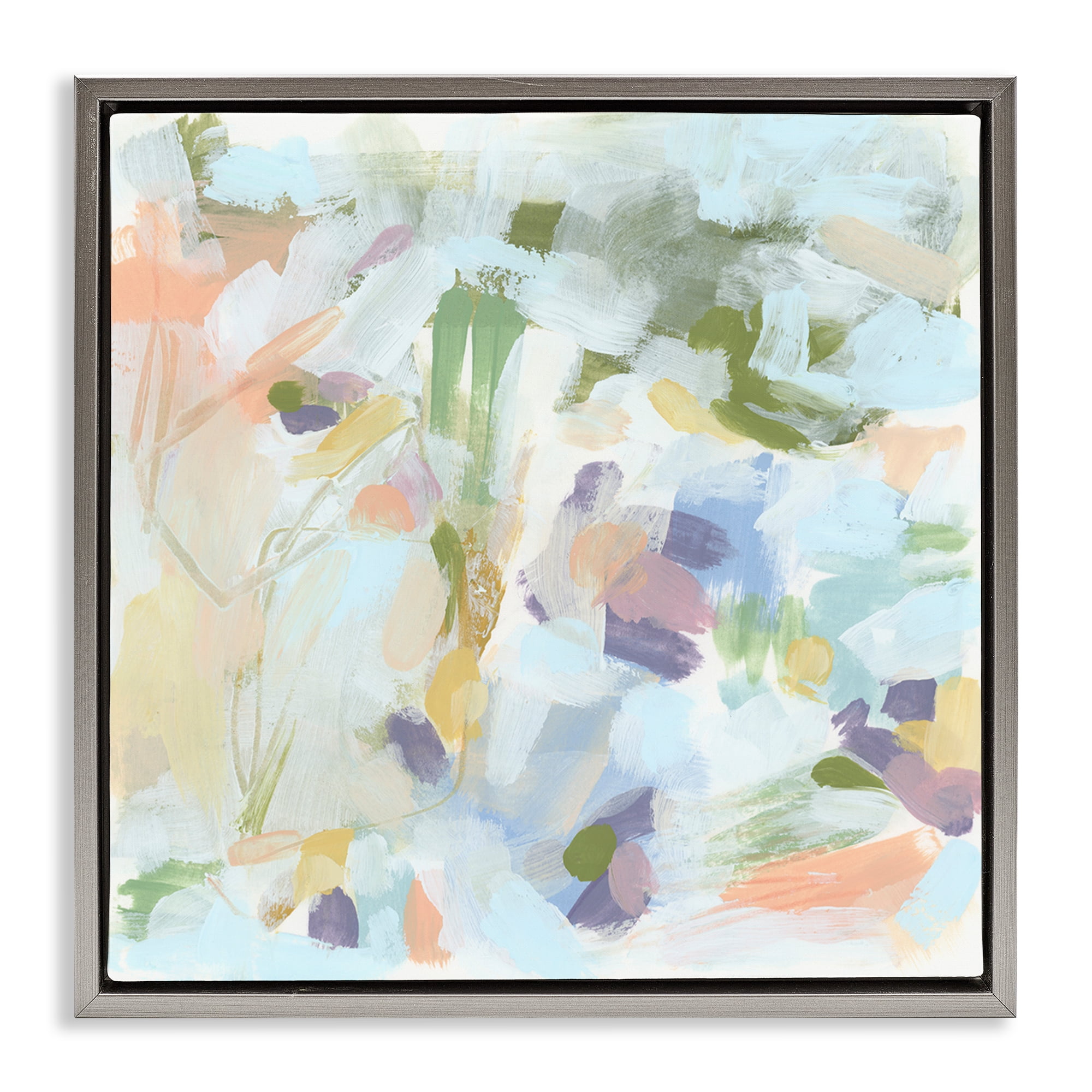 Stupell Industries Chaotic Pastel Impression Abstract Painting Gray Floater Framed Canvas Art Print Wall Art, 25 x 25