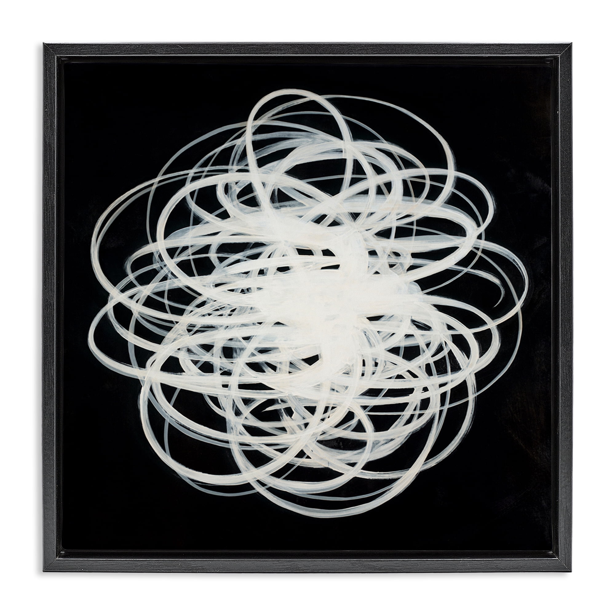 Stupell Industries Chaotic Scribble on Black Abstract Painting Black Floater Framed Canvas Art Print Wall Art, 25 x 25