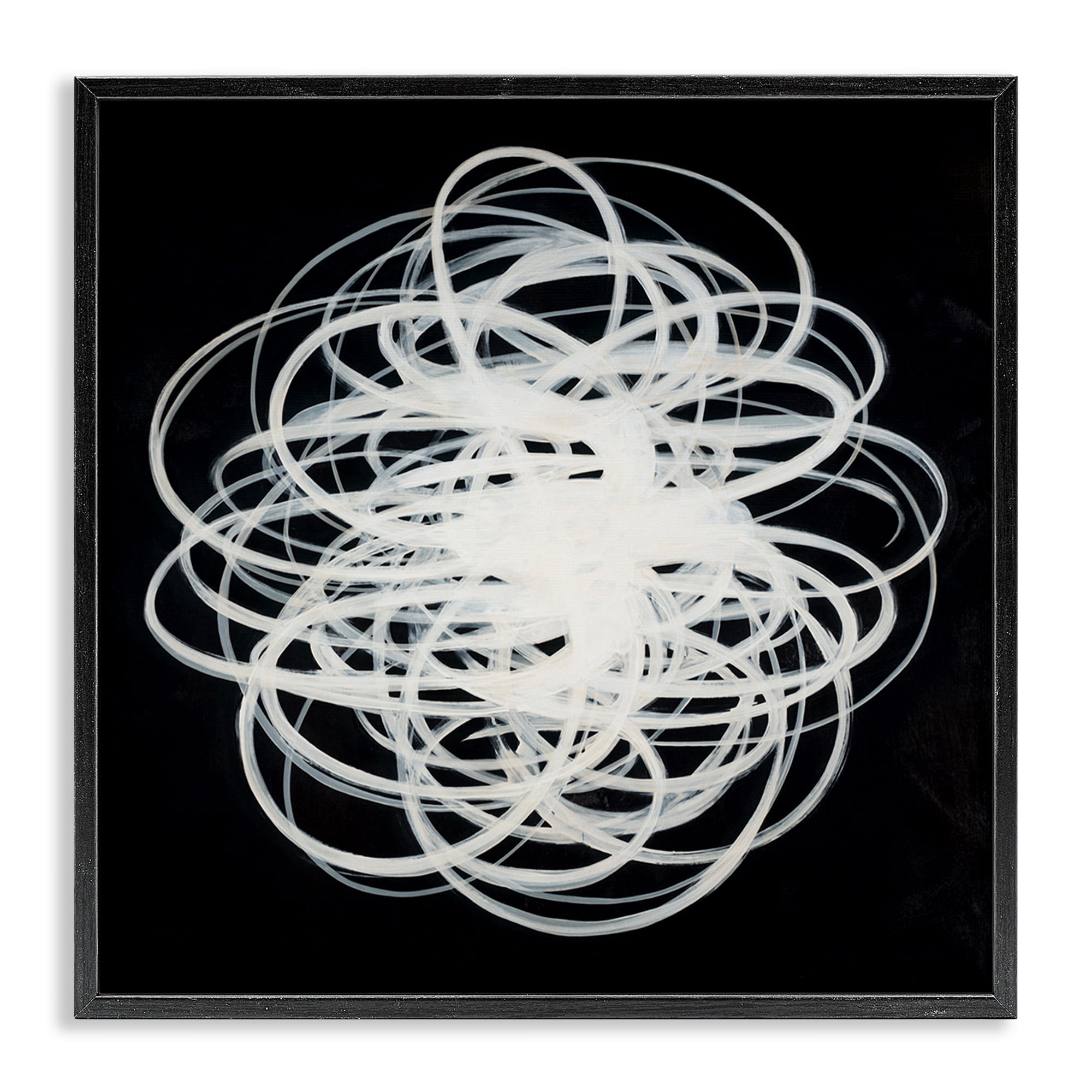 Stupell Industries Chaotic Scribble on Black Abstract Painting Black Framed Art Print Wall Art, 24 x 24