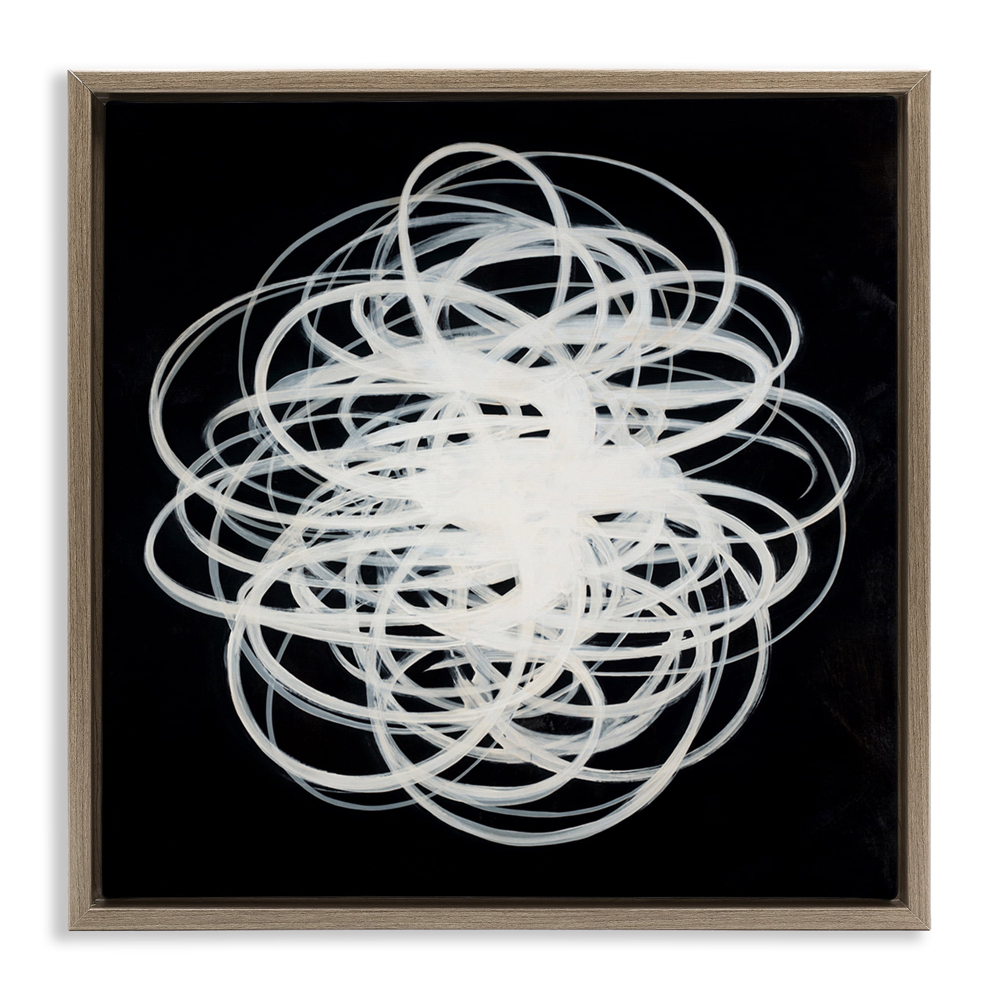 Stupell Industries Chaotic Scribble on Black Abstract Painting Brown Floater Framed Canvas Art Print Wall Art, 18 x 18
